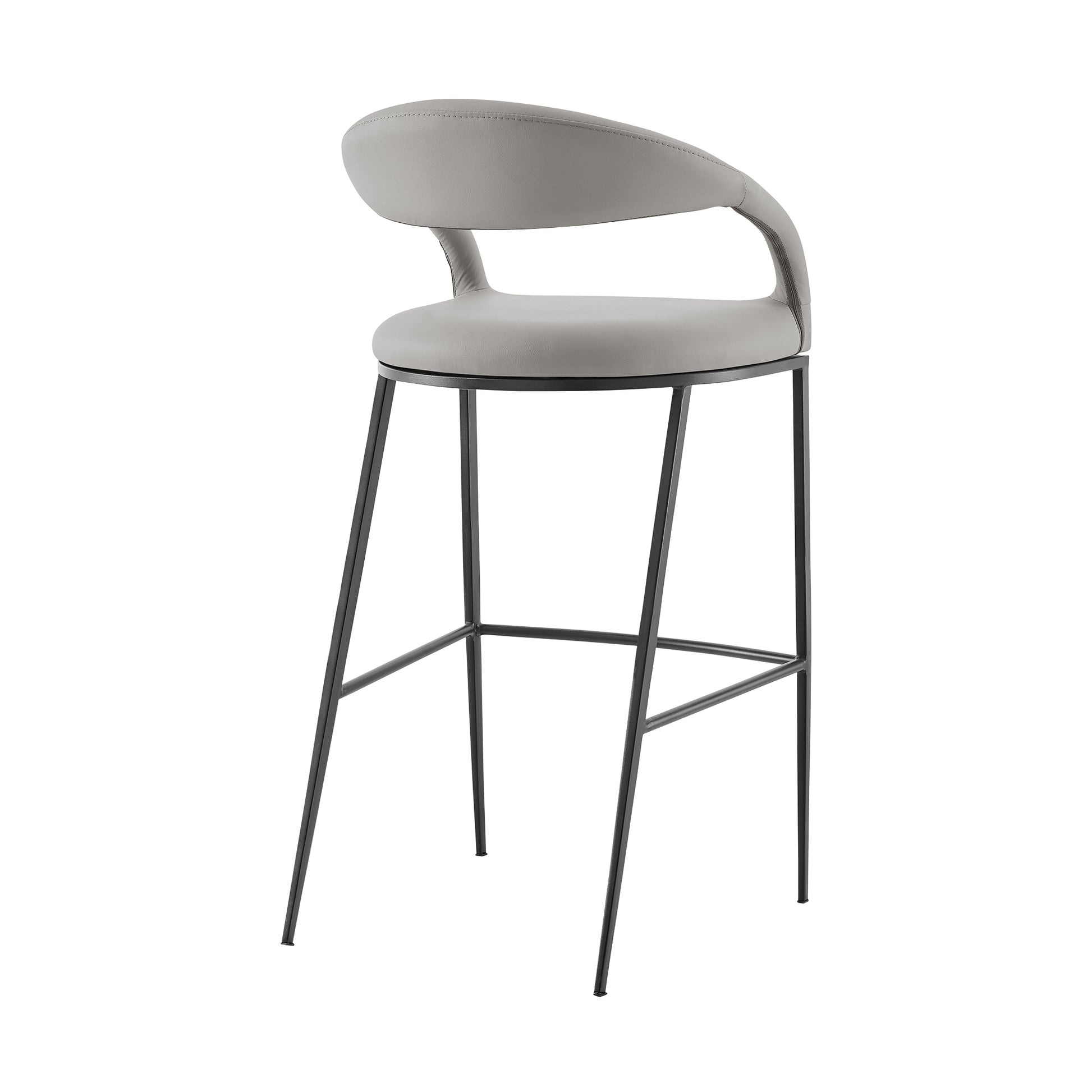 Ramona 30" Bar Stool with Matte Black Iron and Light Gray Leather By Armen Living | Bar Stools | Modishstore - 4