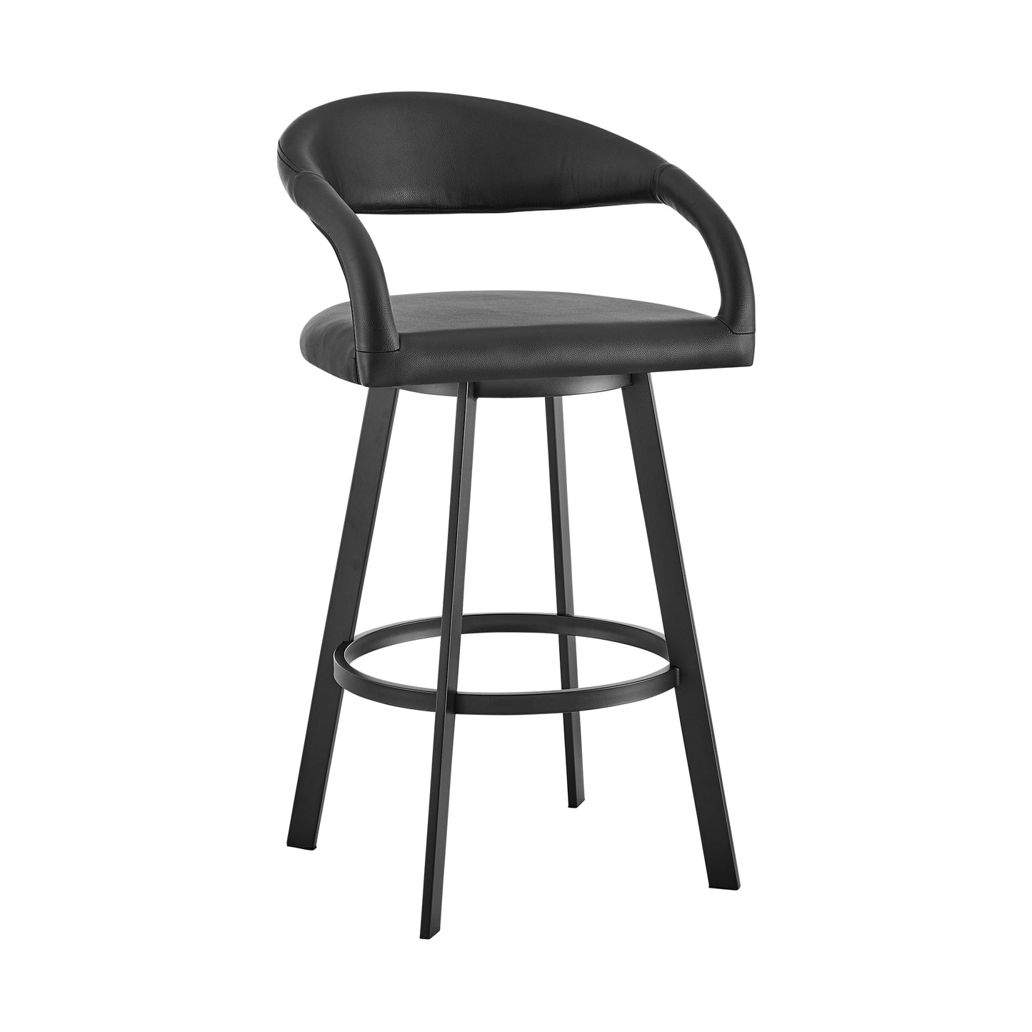 Ramona 26" Swivel Counter Stool with Matte Black Iron and Black Faux Leather By Armen Living | Bar Stools | Modishstore - 2