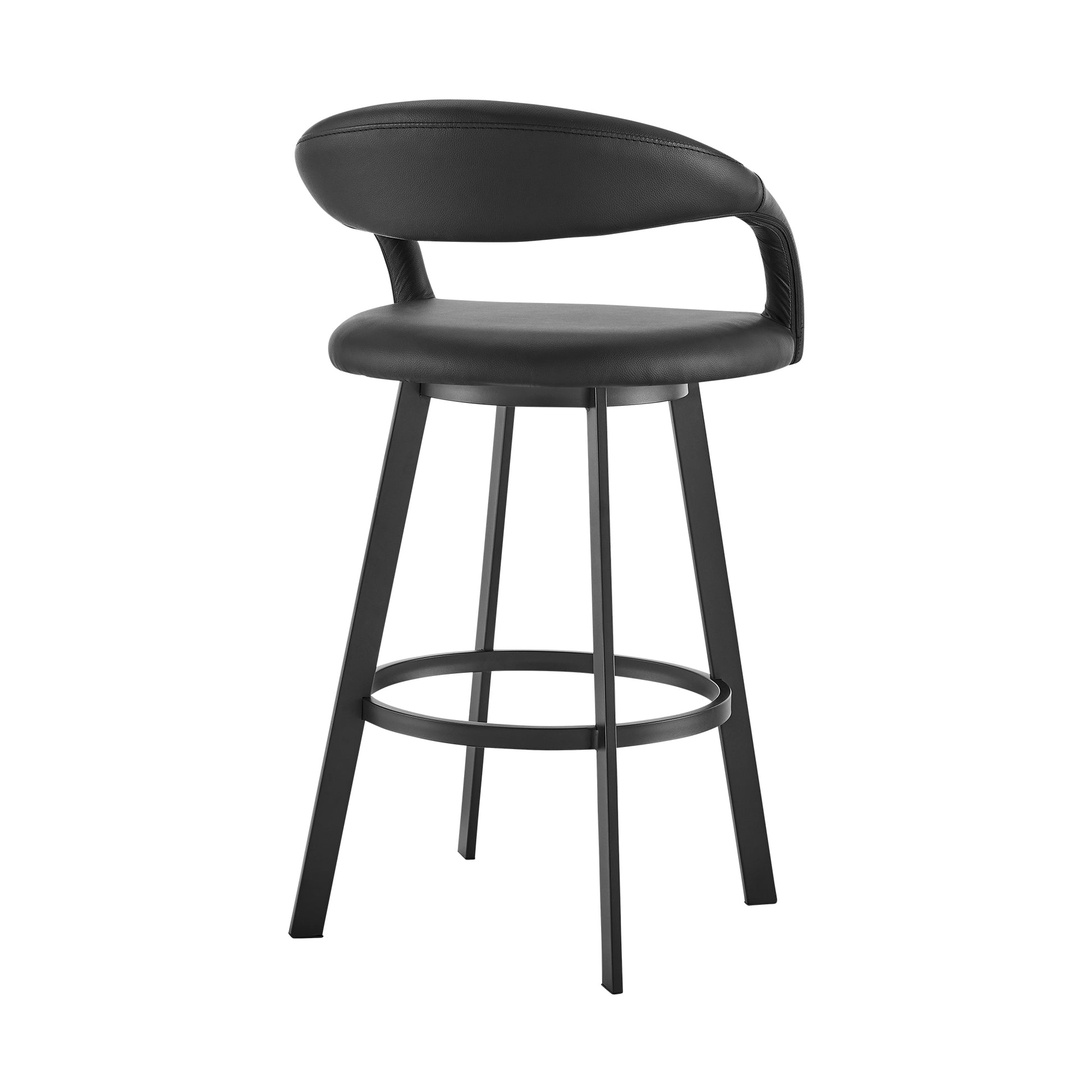 Ramona 26" Swivel Counter Stool with Matte Black Iron and Black Faux Leather By Armen Living | Bar Stools | Modishstore - 4