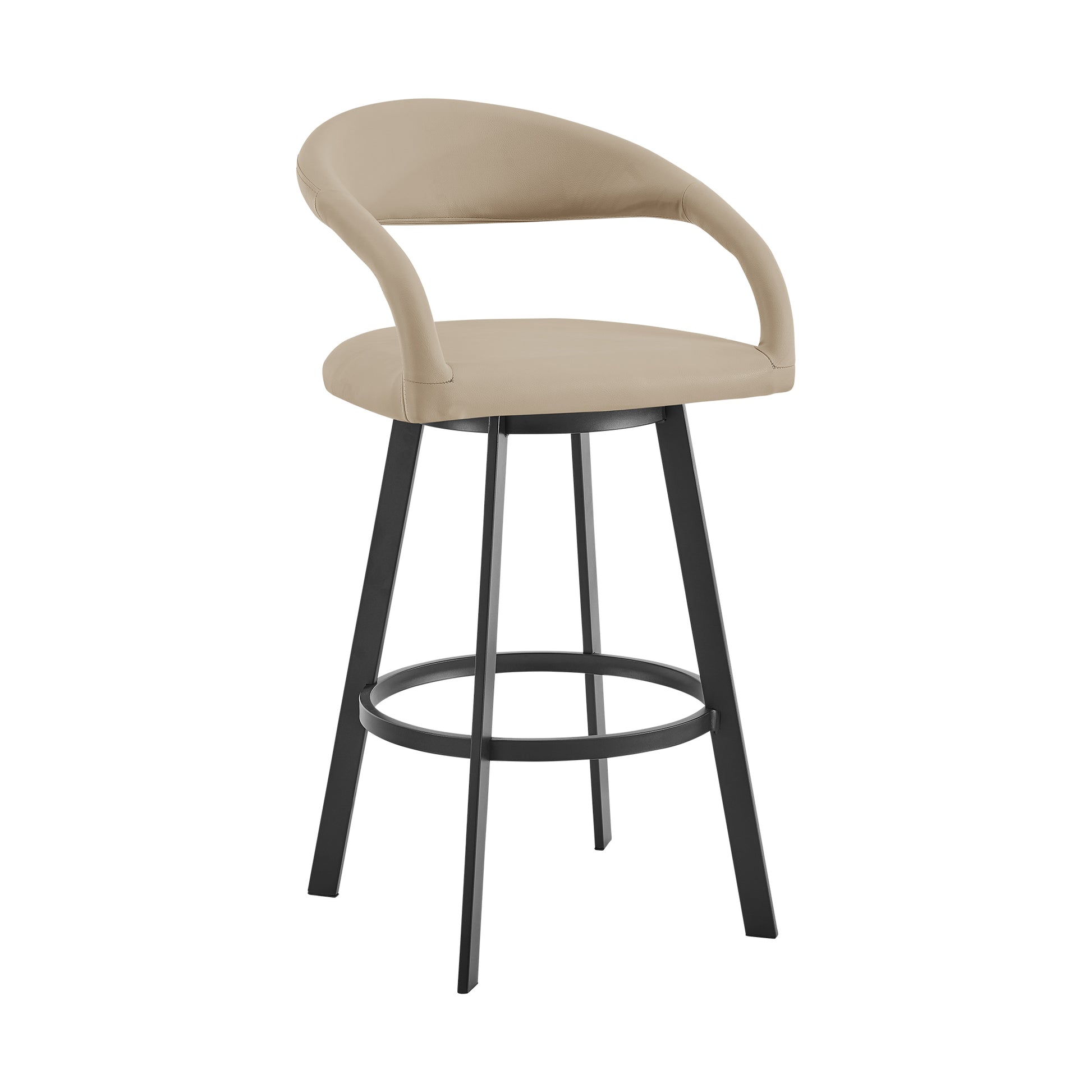 Ramona 26" Swivel Counter Stool with Matte Black Iron and Beige Faux Leather By Armen Living | Bar Stools | Modishstore - 2