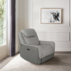 Rosalyn Zero Gravity Power Recliner in Silver and Gray Leather with Power Headrest By Armen Living