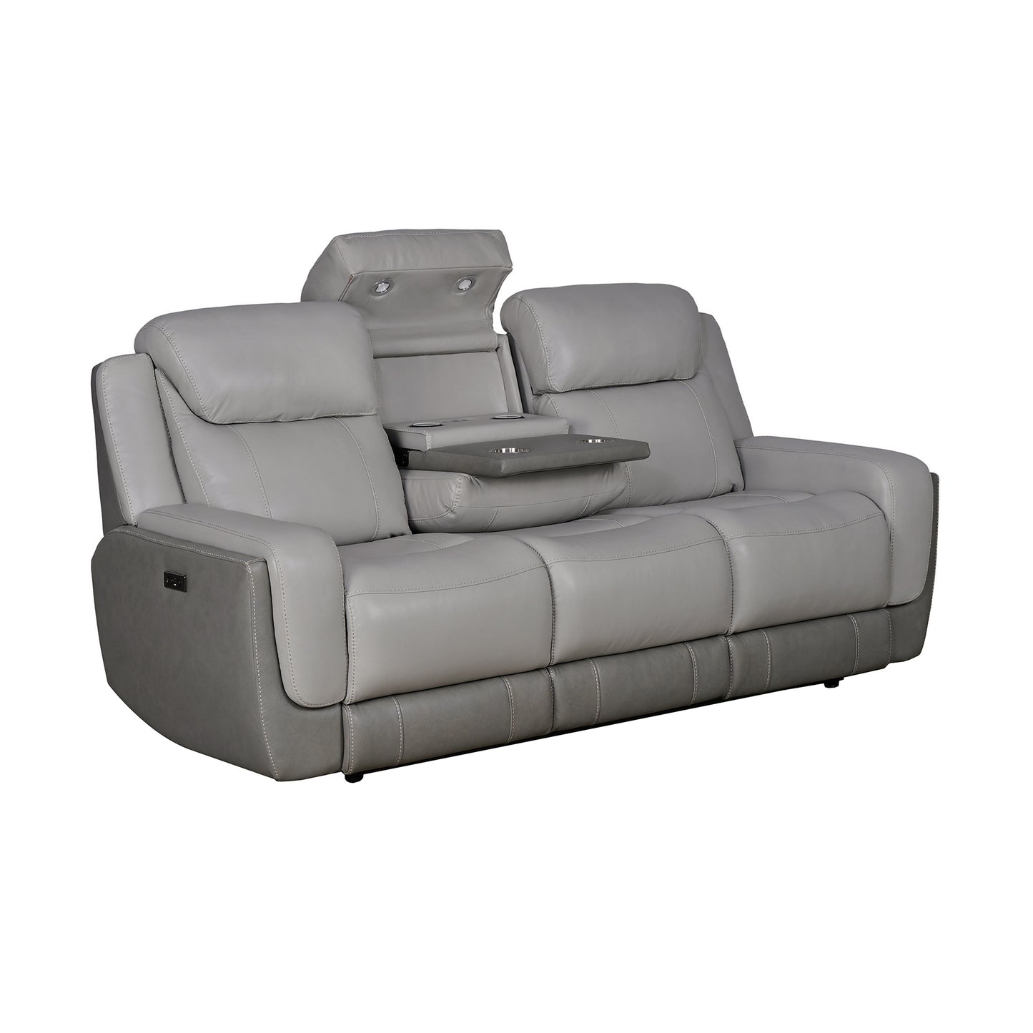 Rosalyn 87" Zero Gravity Power Reclining Sofa with Dropdown Console in Silver and Gray Leather By Armen Living | Sofas | Modishstore - 5