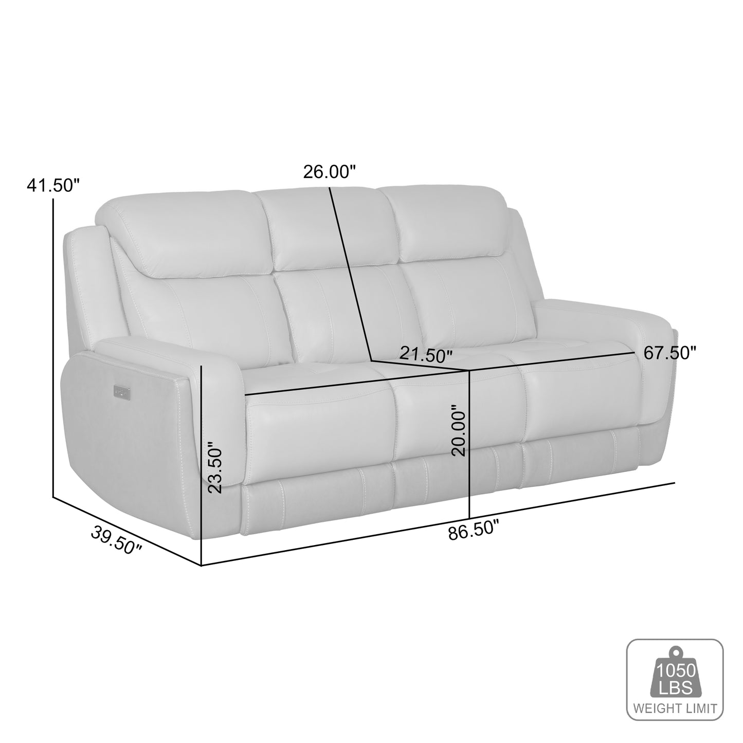 Rosalyn 87" Zero Gravity Power Reclining Sofa with Dropdown Console in Silver and Gray Leather By Armen Living | Sofas | Modishstore - 10