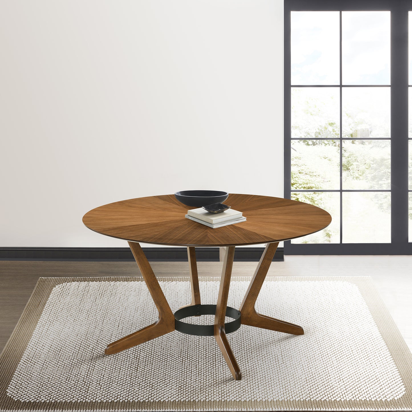 Santana Round Wood Dining Table in Walnut Finish By Armen Living | Dining Tables | Modishstore