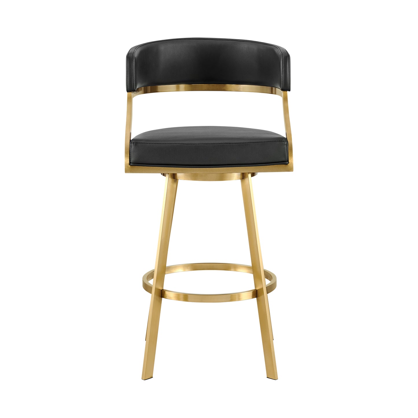 Saturn 26" Swivel Counter Stool with Gold Brushed Stainless Steel and Black Faux Leather By Armen Living | Bar Stools | Modishstore - 3