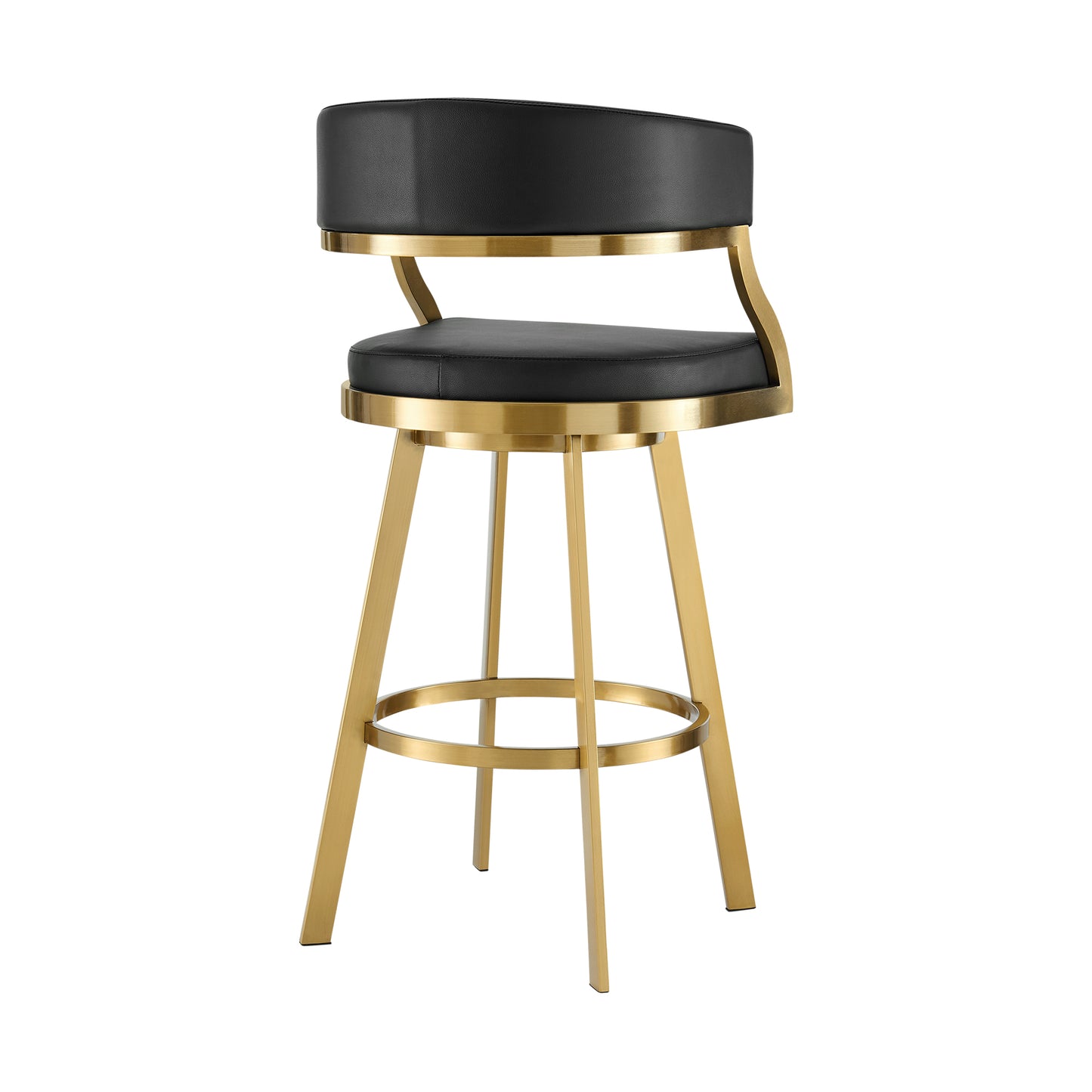 Saturn 26" Swivel Counter Stool with Gold Brushed Stainless Steel and Black Faux Leather By Armen Living | Bar Stools | Modishstore - 4