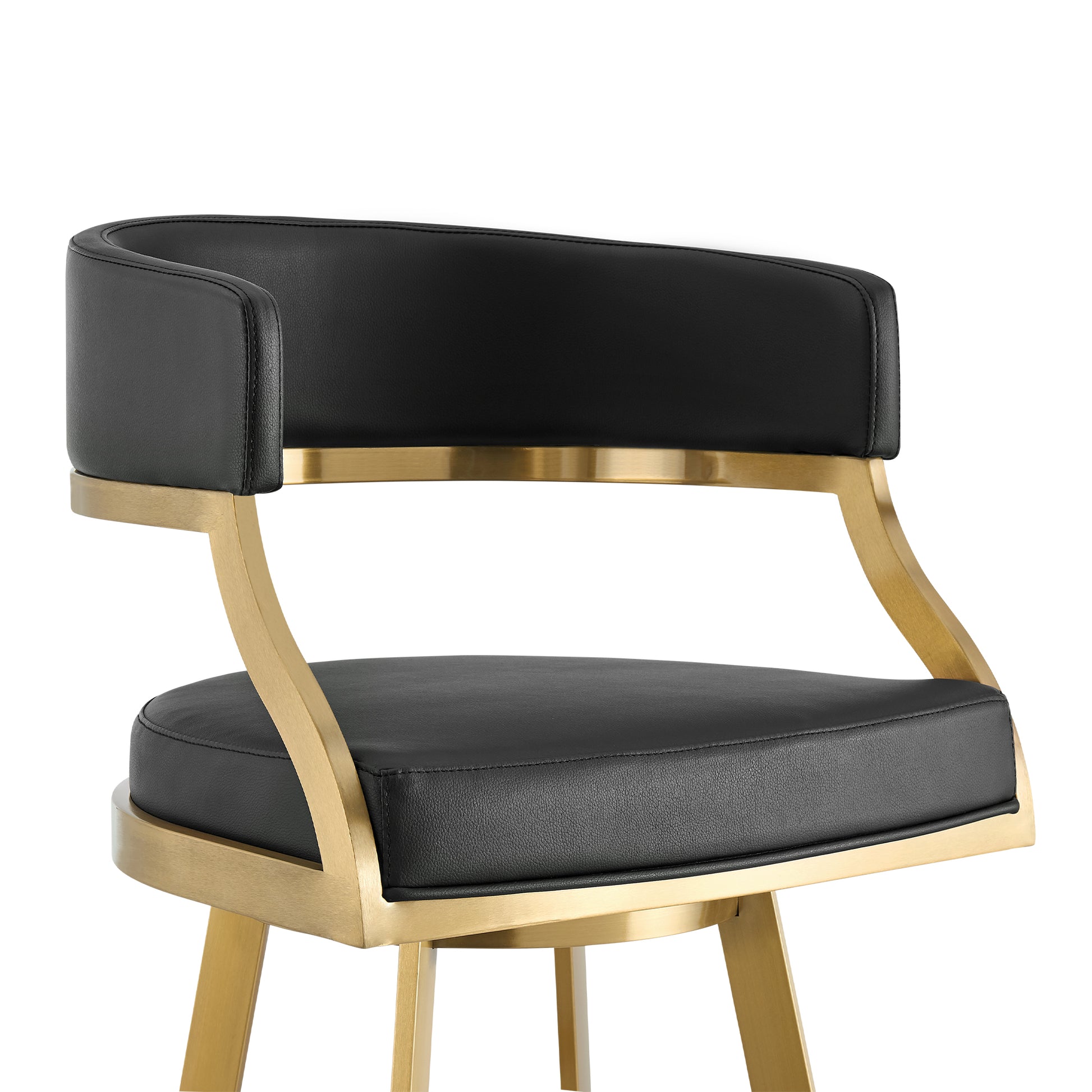 Saturn 26" Swivel Counter Stool with Gold Brushed Stainless Steel and Black Faux Leather By Armen Living | Bar Stools | Modishstore - 5