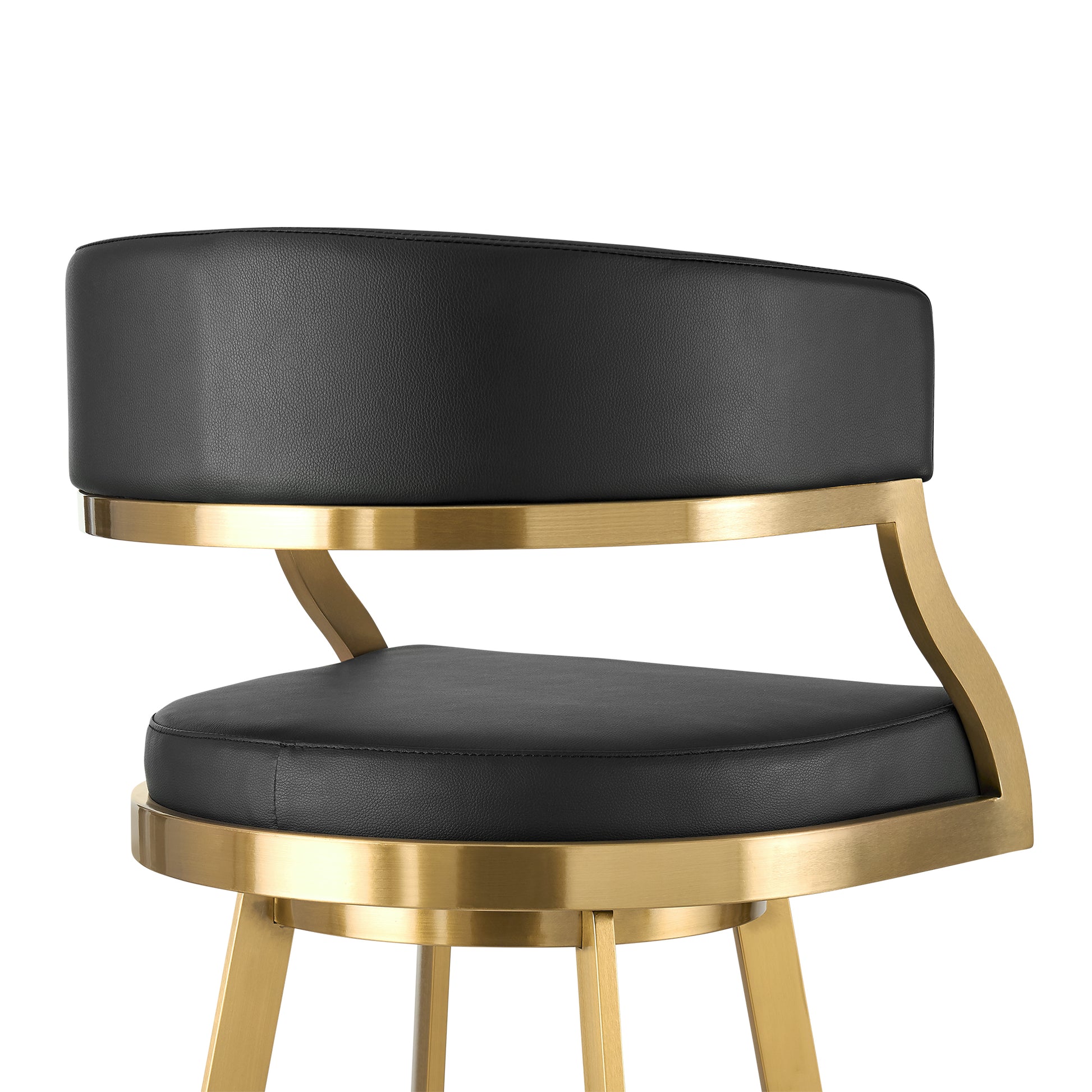 Saturn 26" Swivel Counter Stool with Gold Brushed Stainless Steel and Black Faux Leather By Armen Living | Bar Stools | Modishstore - 6