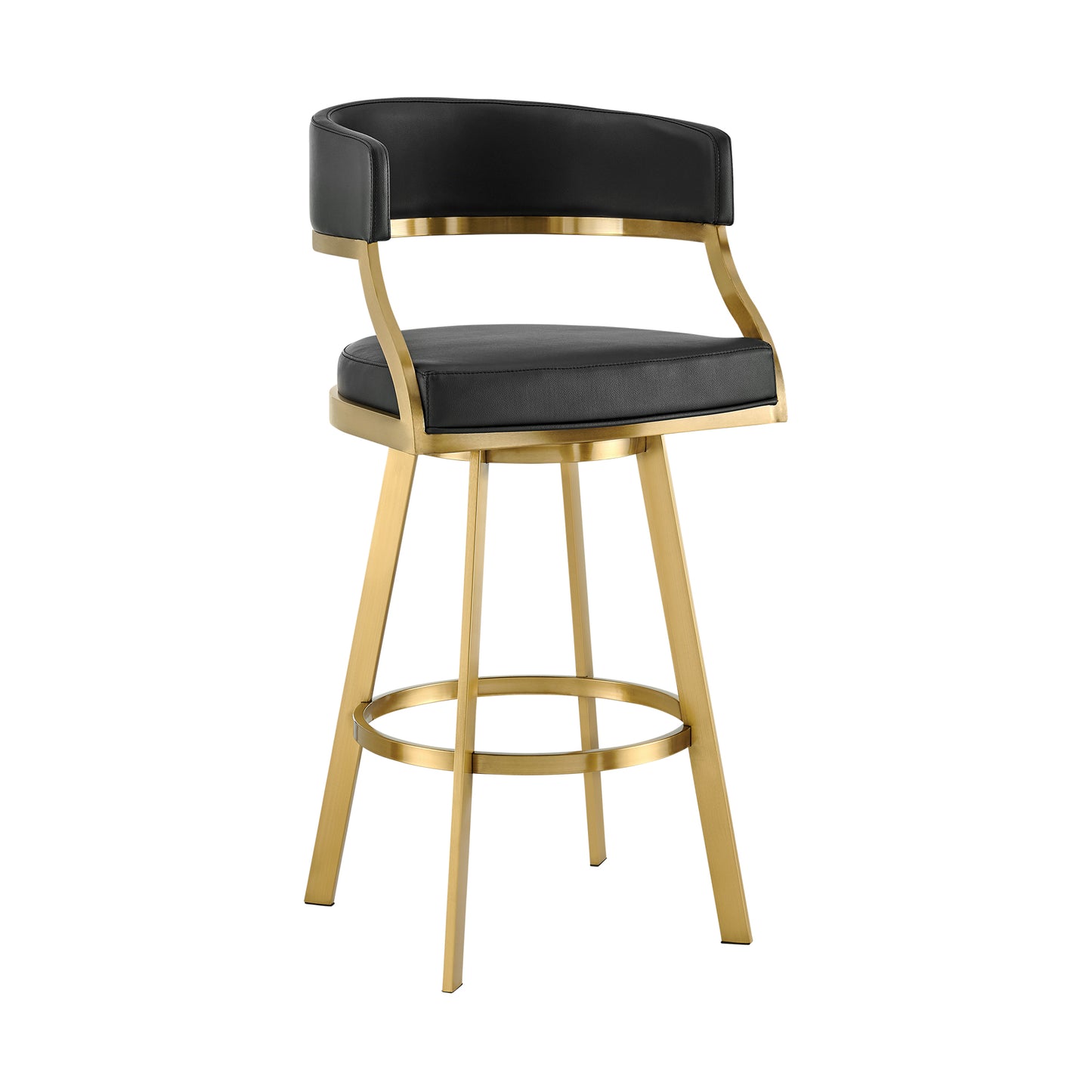 Saturn 30" Swivel Bar Stool with Gold Brushed Stainless Steel and Black Faux Leather By Armen Living | Bar Stools | Modishstore - 2