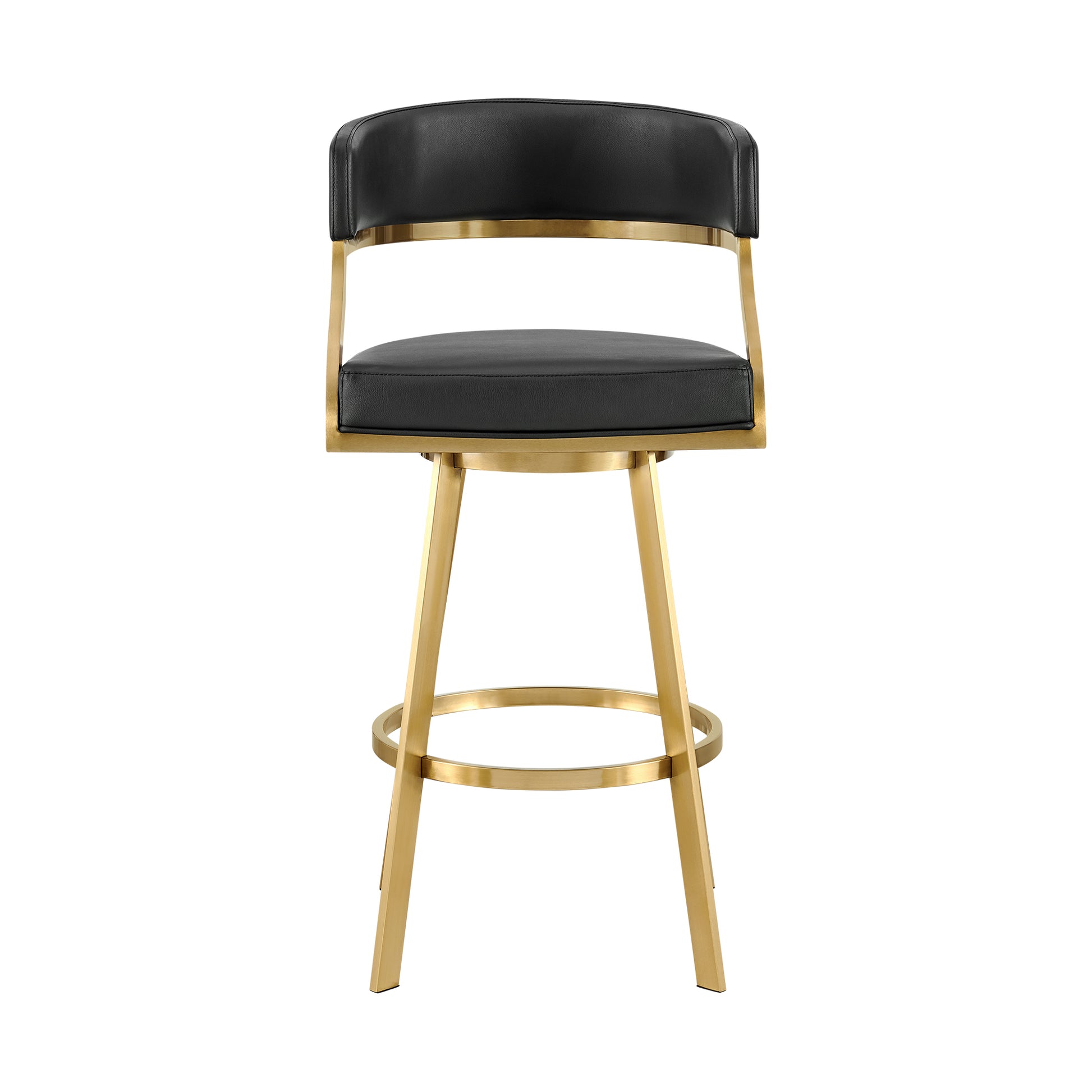 Saturn 30" Swivel Bar Stool with Gold Brushed Stainless Steel and Black Faux Leather By Armen Living | Bar Stools | Modishstore - 3