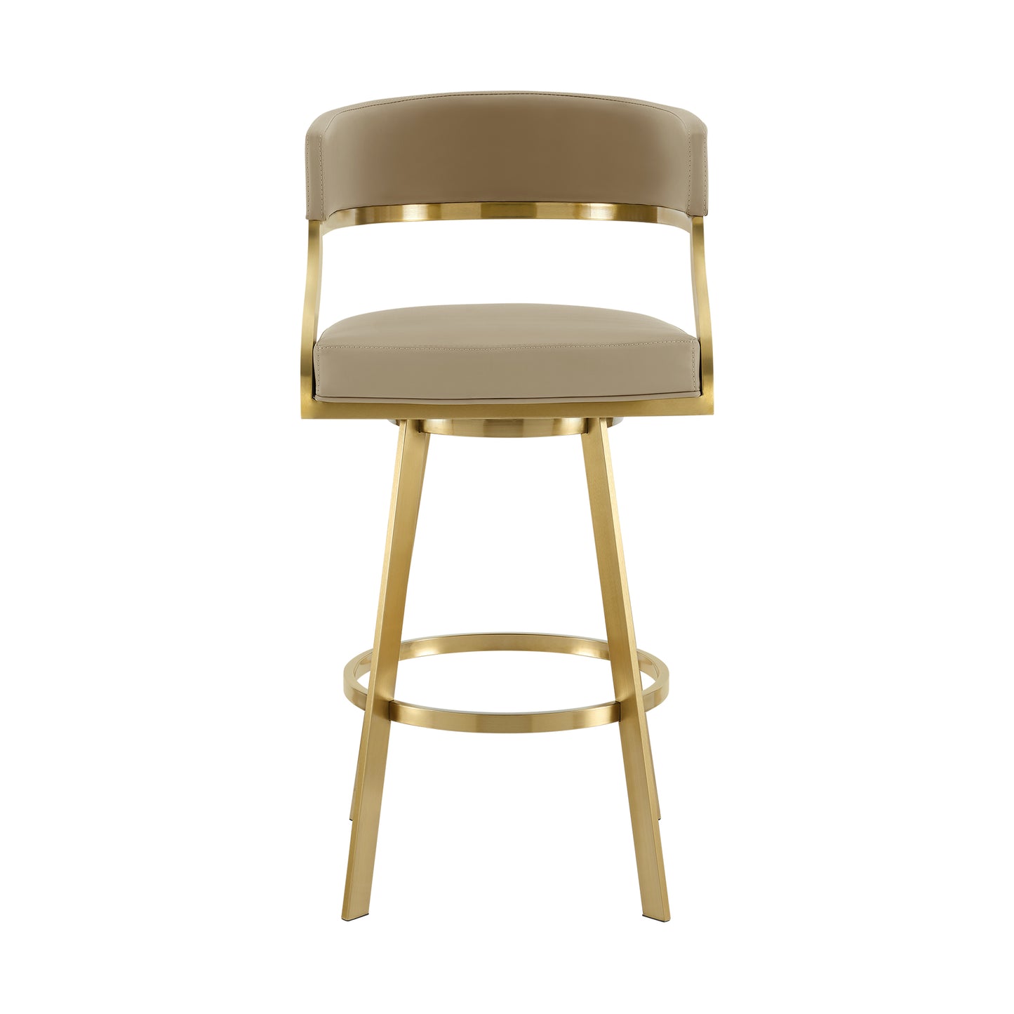 Saturn 26" Swivel Counter Stool with Gold Brushed Stainless Steel and Light Sand Faux Leather By Armen Living | Bar Stools | Modishstore - 3