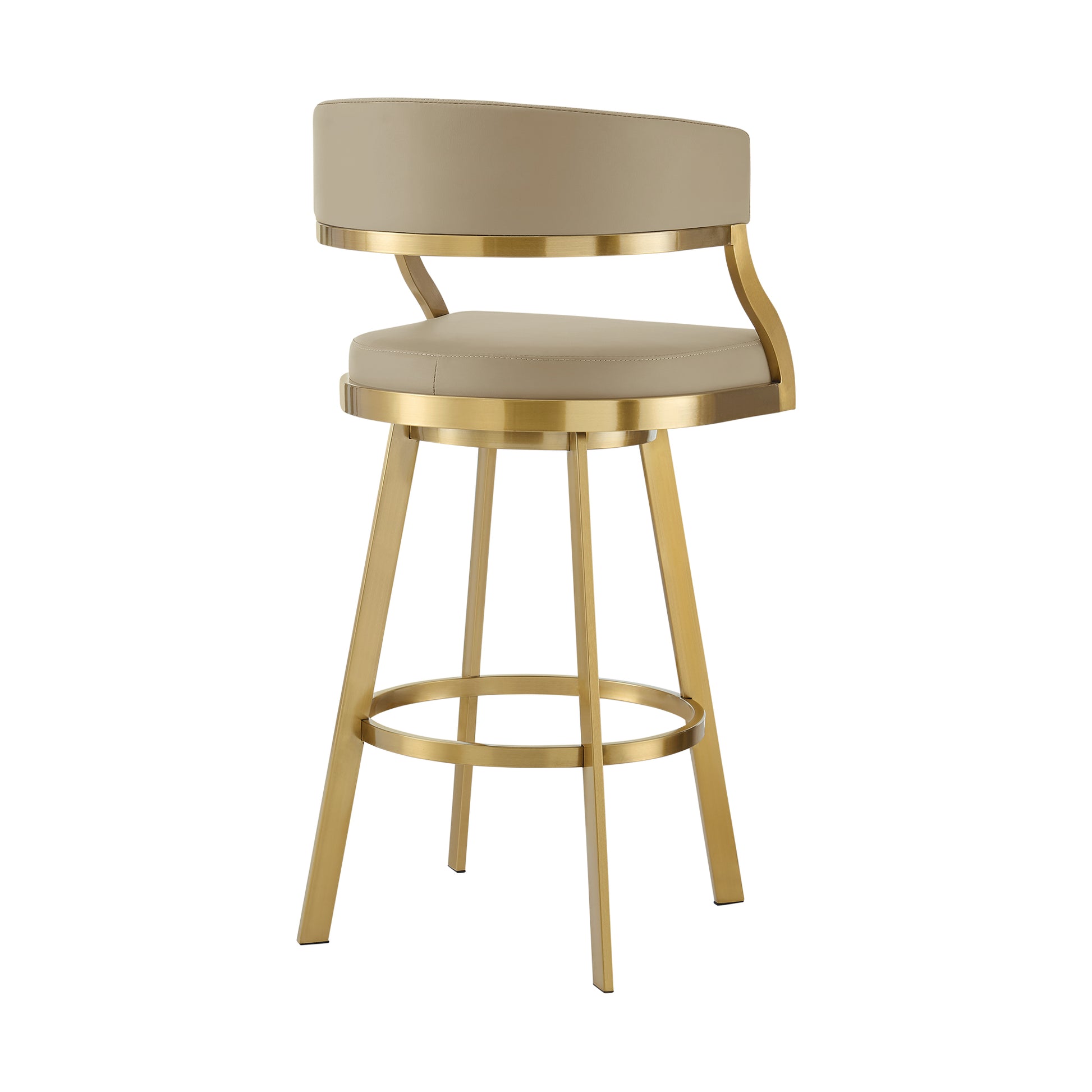 Saturn 26" Swivel Counter Stool with Gold Brushed Stainless Steel and Light Sand Faux Leather By Armen Living | Bar Stools | Modishstore - 4