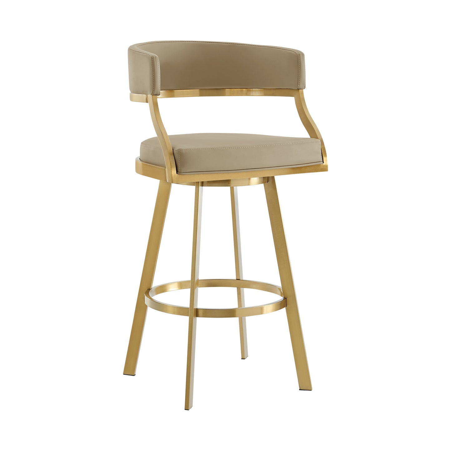 Saturn 30" Swivel Bar Stool with Gold Brushed Stainless Steel and Light Sand Faux Leather By Armen Living | Bar Stools | Modishstore - 2