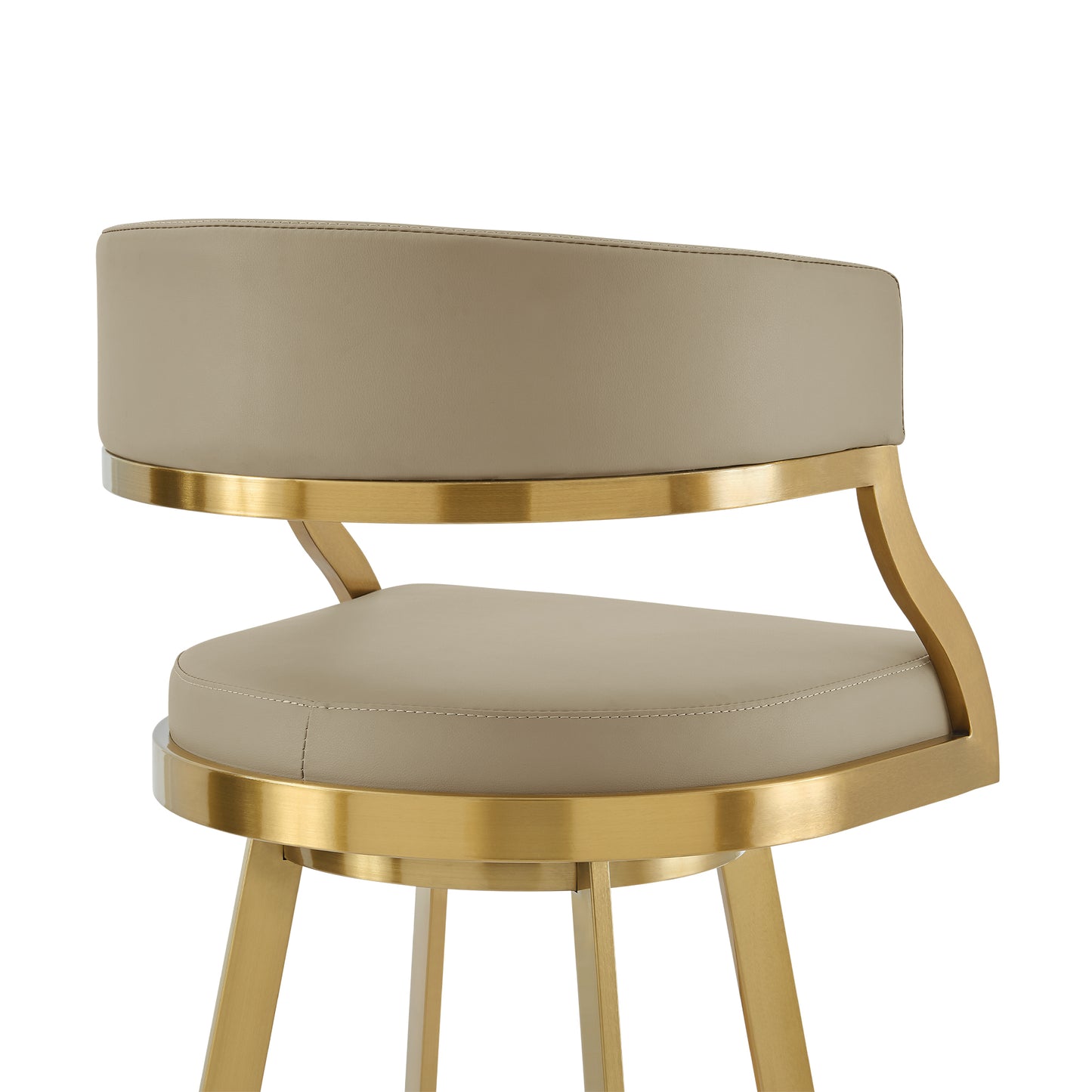 Saturn 30" Swivel Bar Stool with Gold Brushed Stainless Steel and Light Sand Faux Leather By Armen Living | Bar Stools | Modishstore - 6