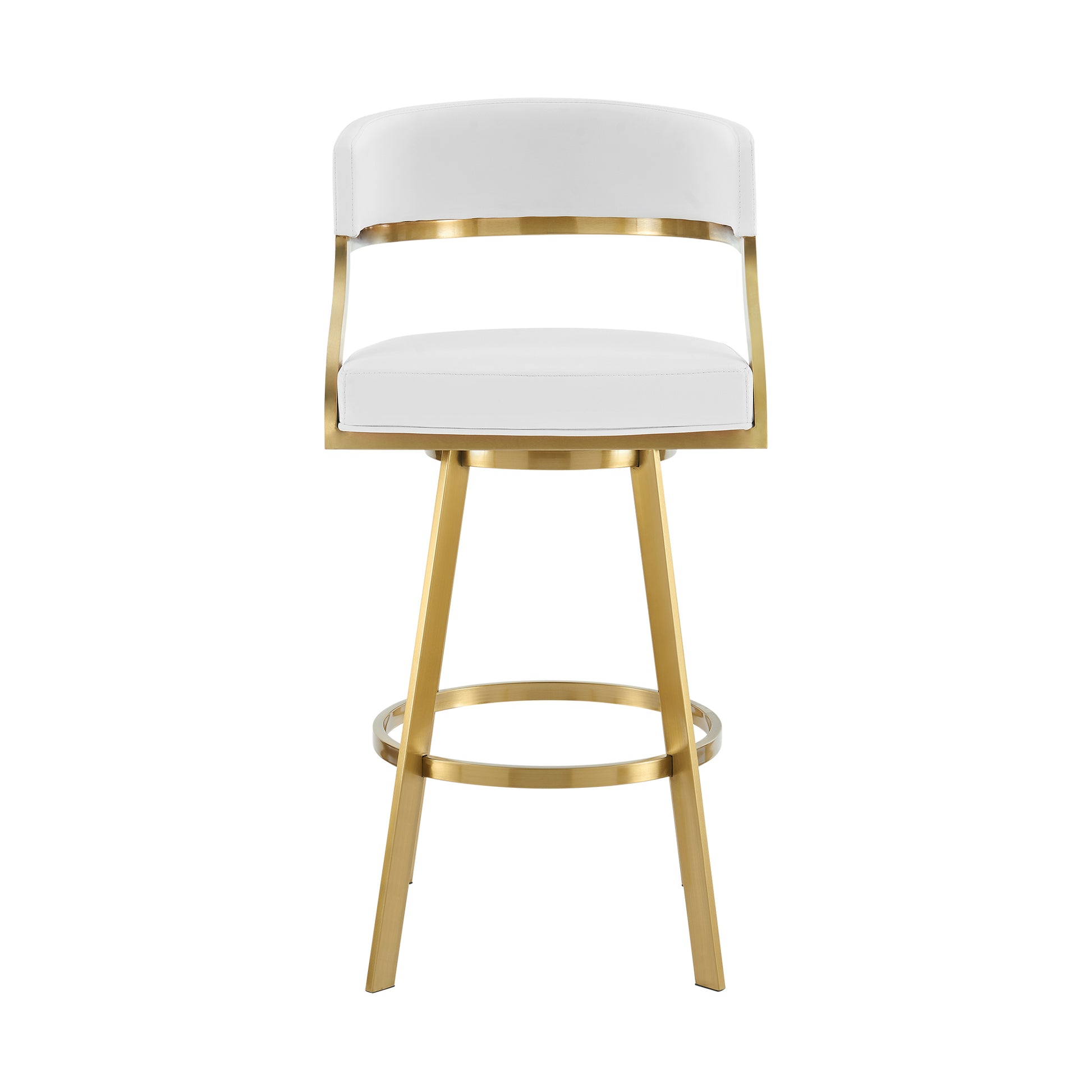 Saturn 26" Swivel Counter Stool with Gold Brushed Stainless Steel and White Faux Leather By Armen Living | Bar Stools | Modishstore - 3