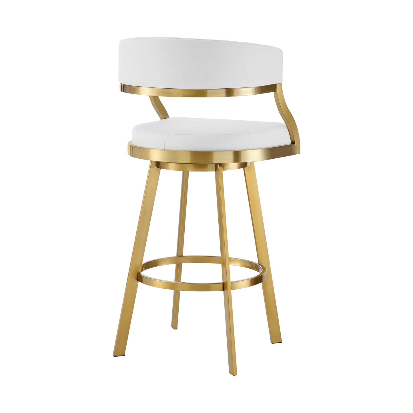 Saturn 26" Swivel Counter Stool with Gold Brushed Stainless Steel and White Faux Leather By Armen Living | Bar Stools | Modishstore - 4