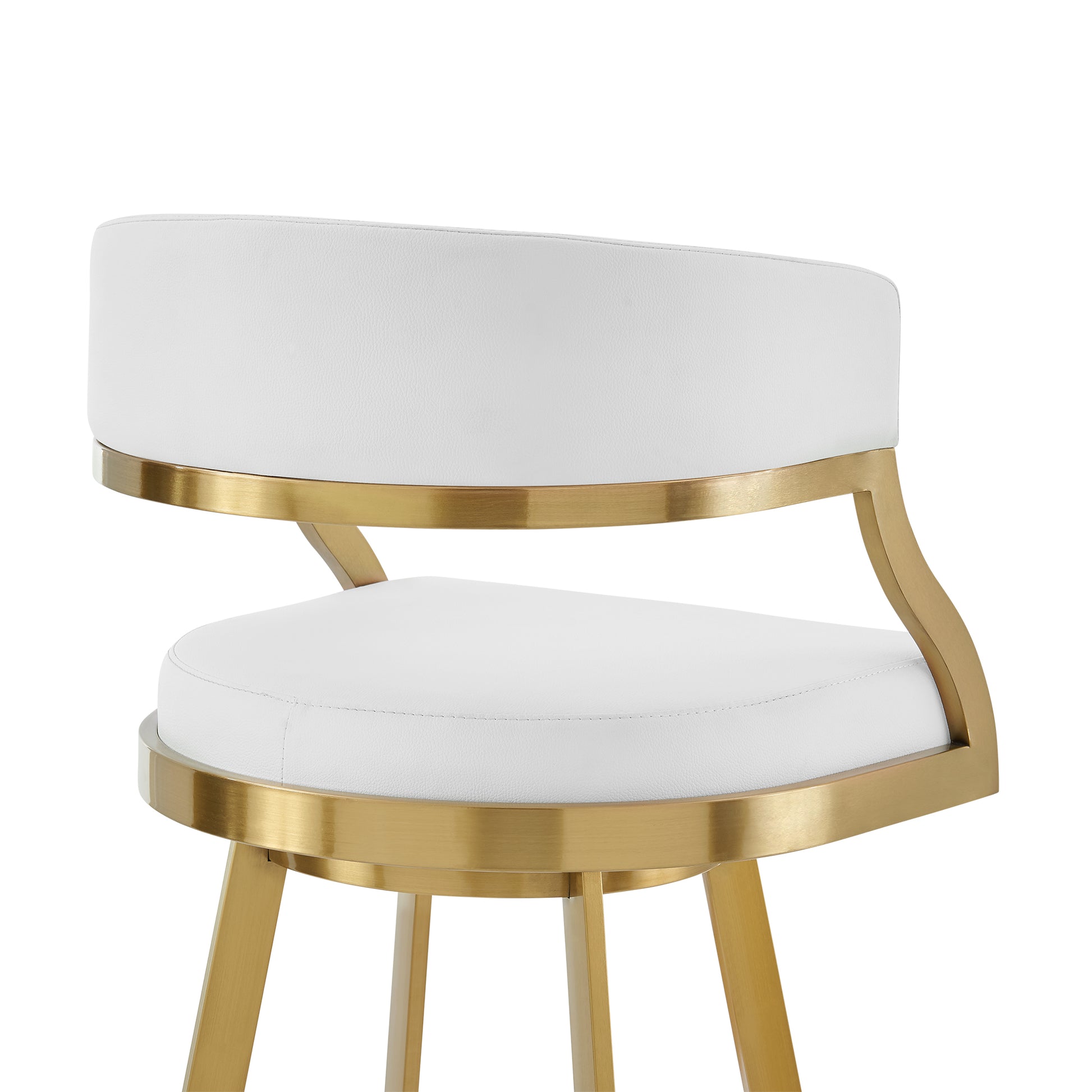 Saturn 26" Swivel Counter Stool with Gold Brushed Stainless Steel and White Faux Leather By Armen Living | Bar Stools | Modishstore - 6