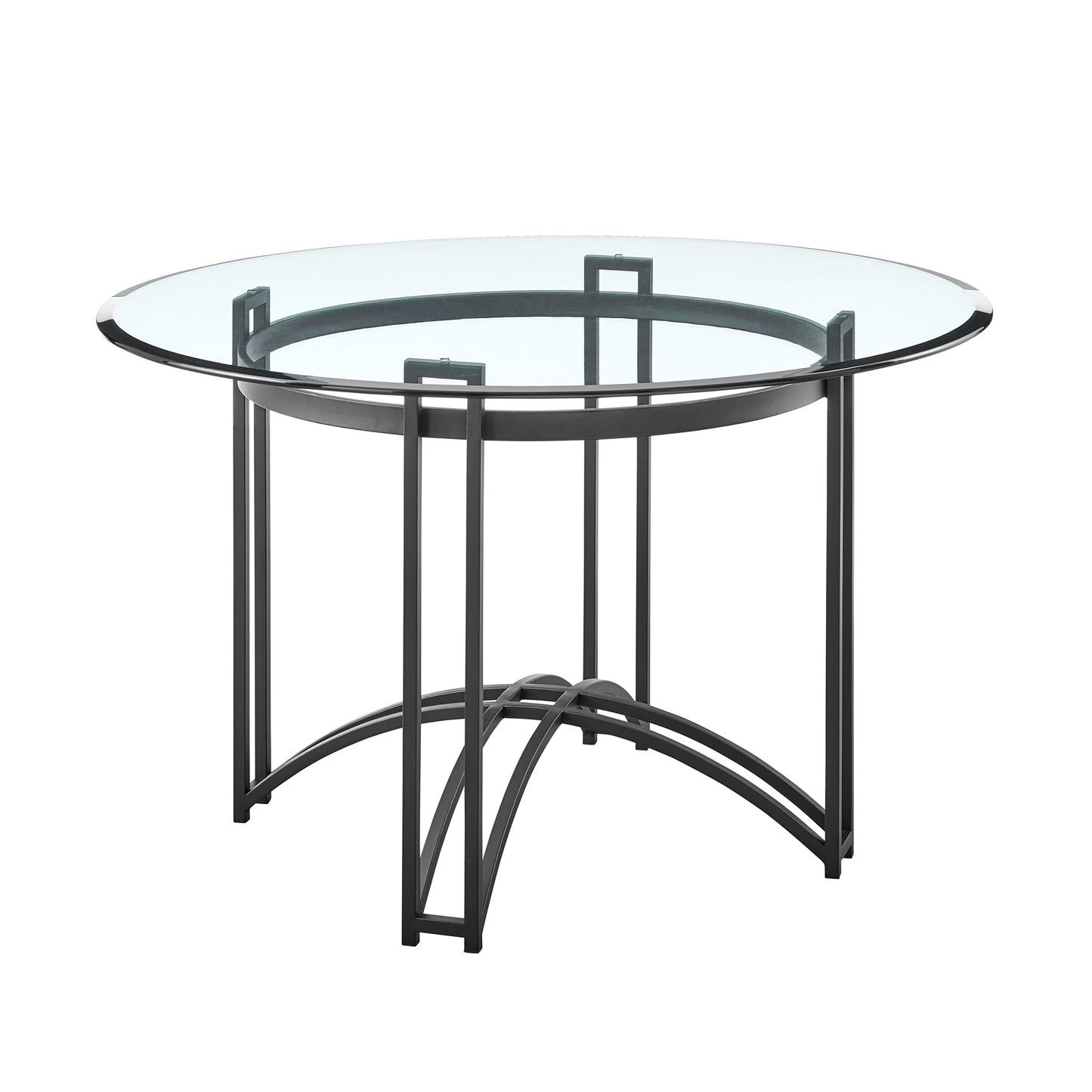 Tibet Contemporary Round Glass Dining Table with Matte Black Iron Base By Armen Living | Dining Tables | Modishstore - 3