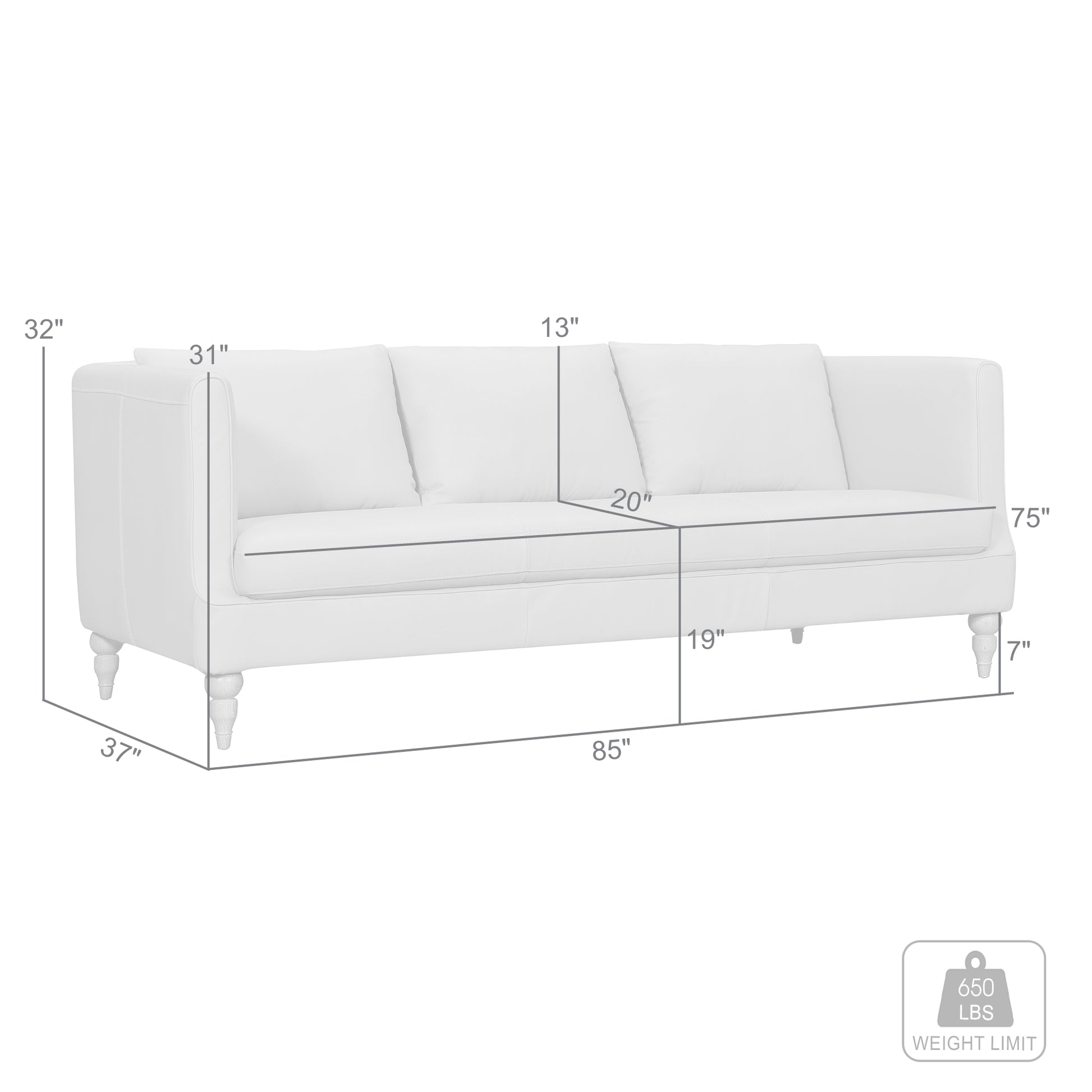 Vincenza 85" Dove Gray Leather Sofa By Armen Living | Sofas | Modishstore - 17