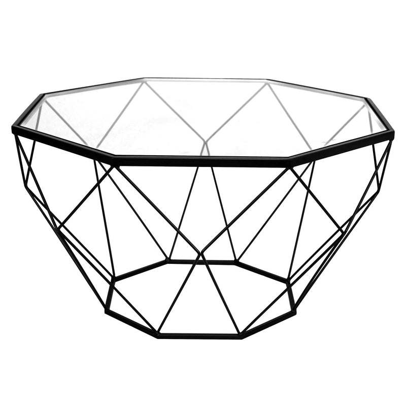 LeisureMod Malibu Large Modern Octagon Glass Top Coffee Table With Geometric Base | Coffee Tables | Modishstore