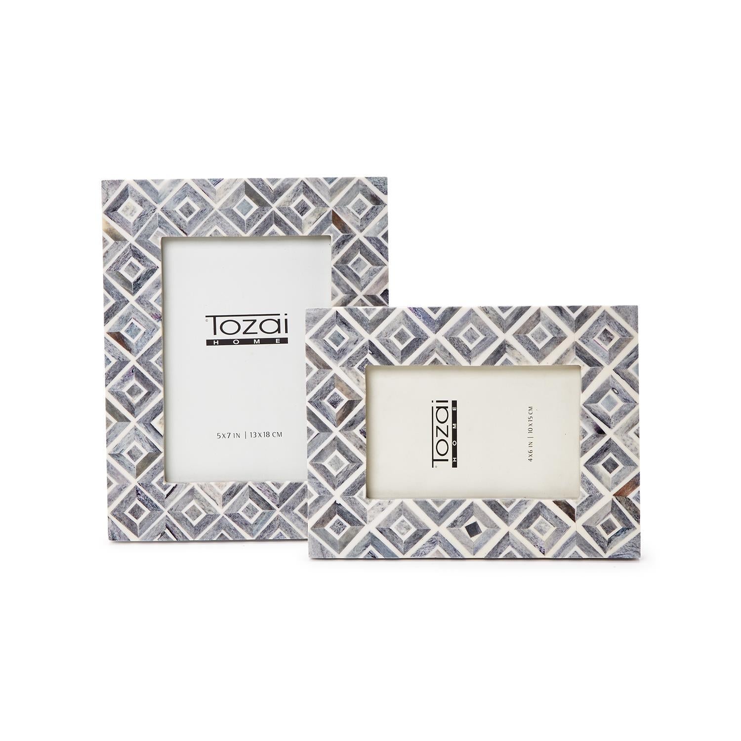 Grey Diamond Pattern Photo Frame Set Of 6 By Tozai Home | Frames | Modishstore - 3