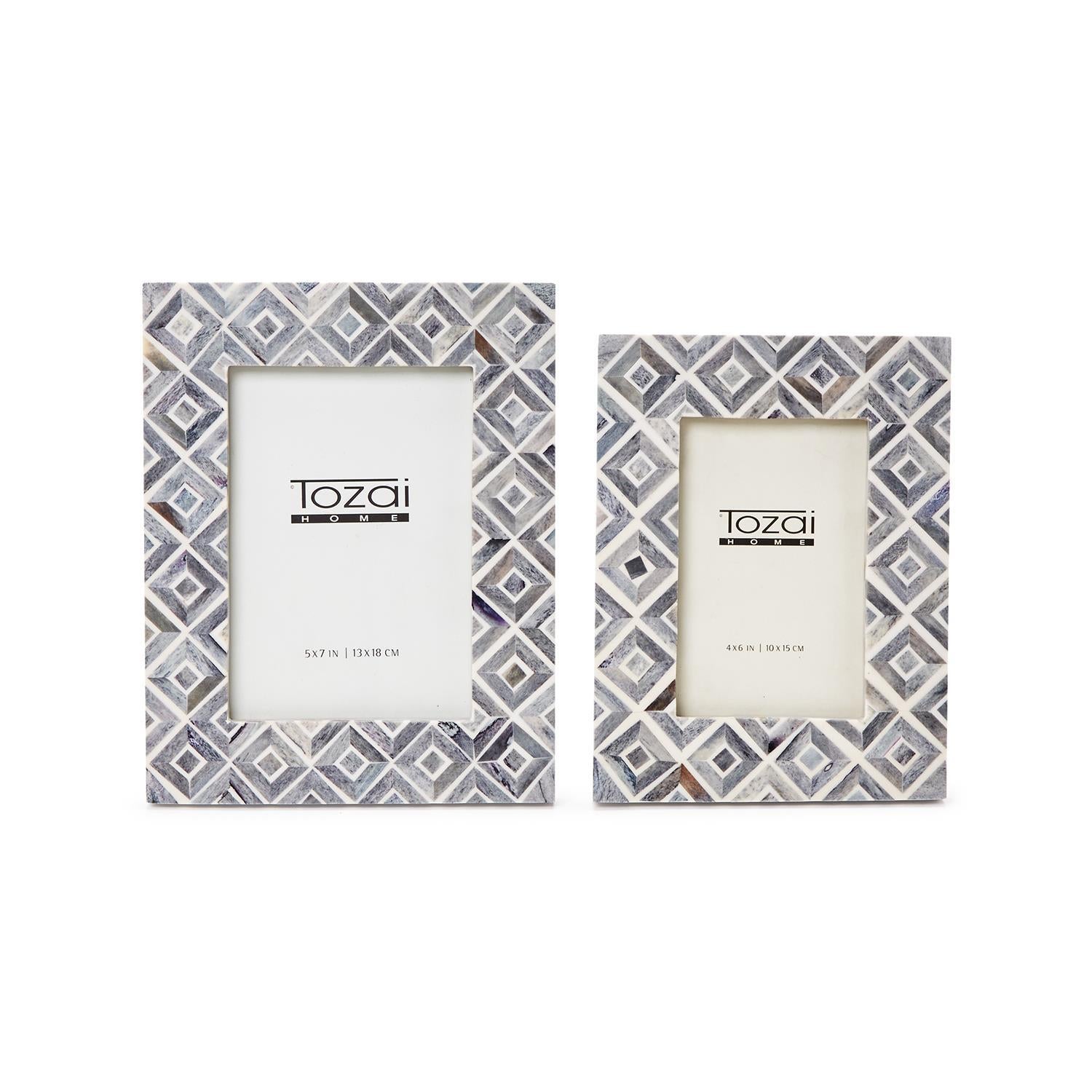 Grey Diamond Pattern Photo Frame Set Of 6 By Tozai Home | Frames | Modishstore - 2