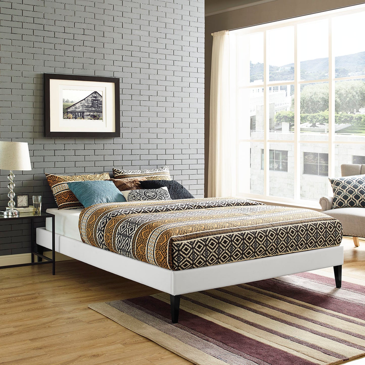 Modway Sharon Vinyl Full Bed Frame with Squared Tapered Legs