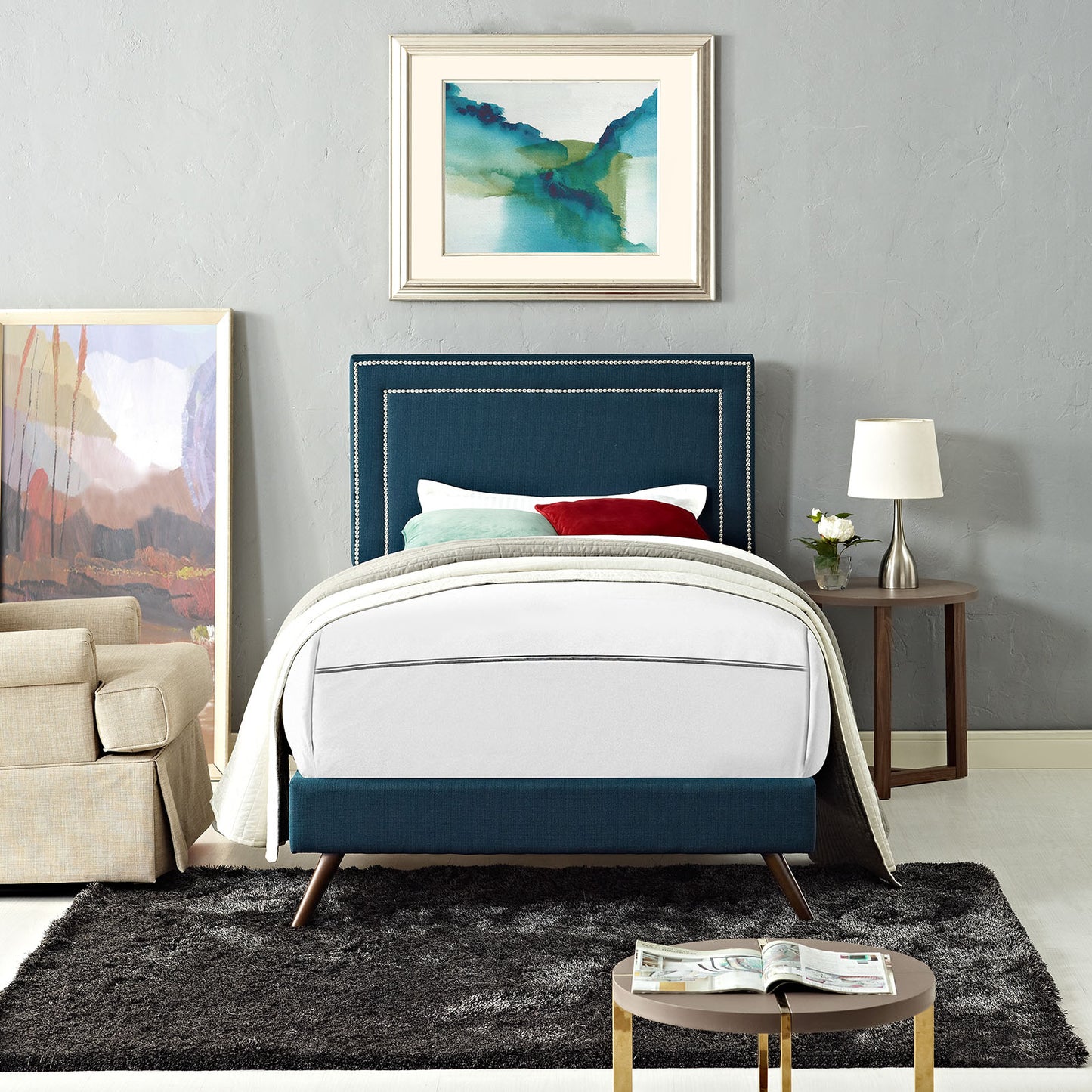 Modway Jessamine Fabric Twin Platform Bed with Round Splayed Legs