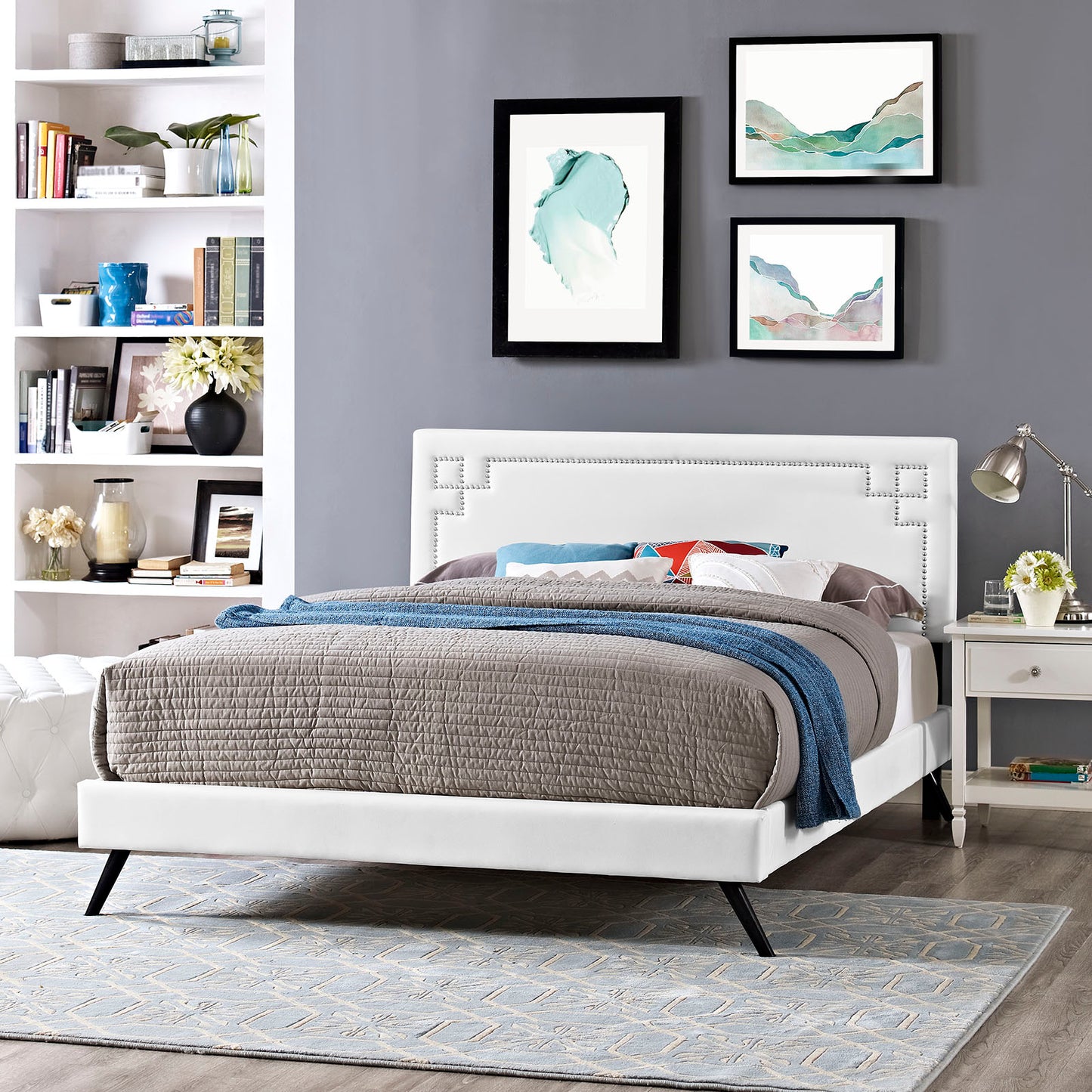 Modway Josie Vinyl Full Platform Bed with Round Splayed Legs