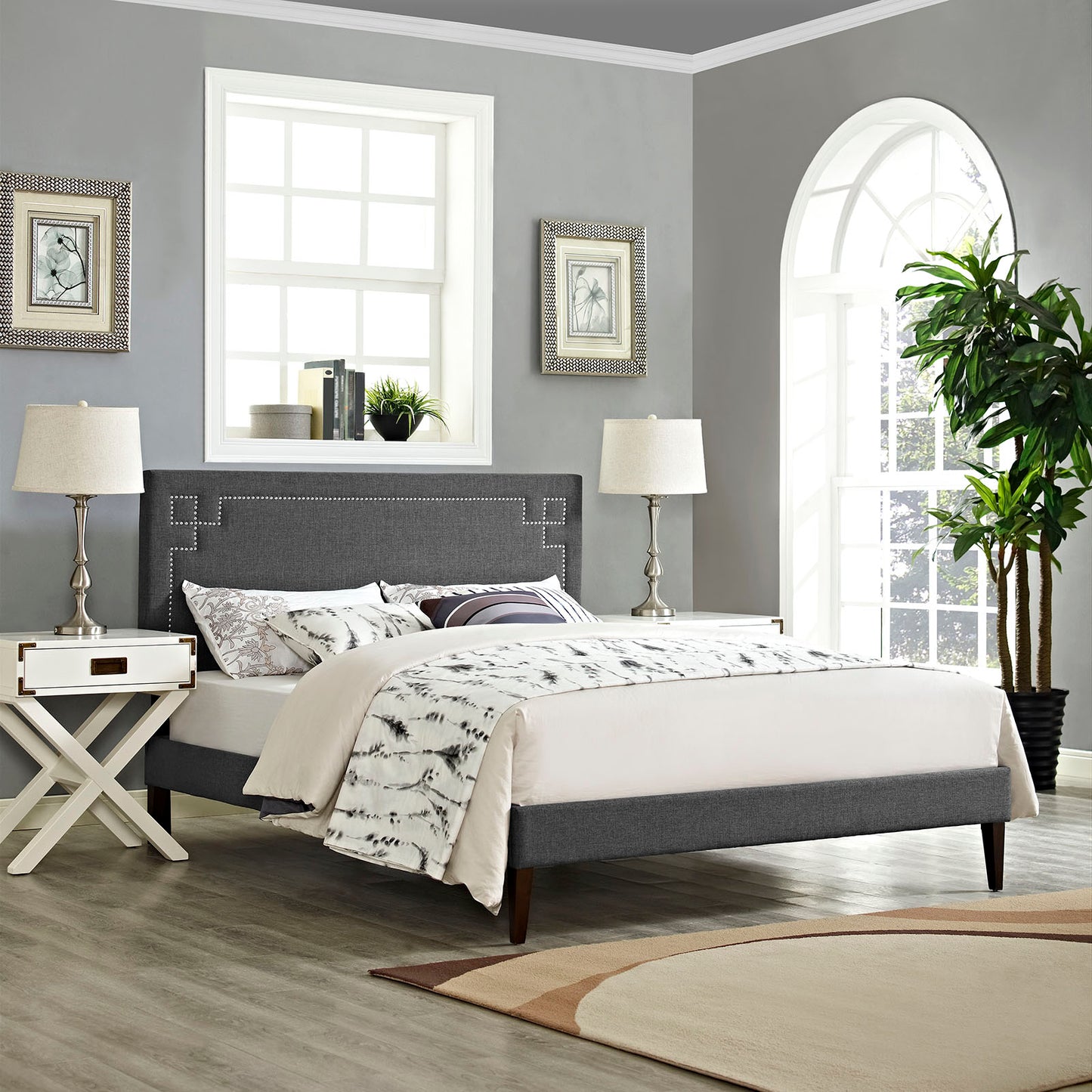 Modway Josie Fabric Queen Platform Bed with Squared Tapered Legs