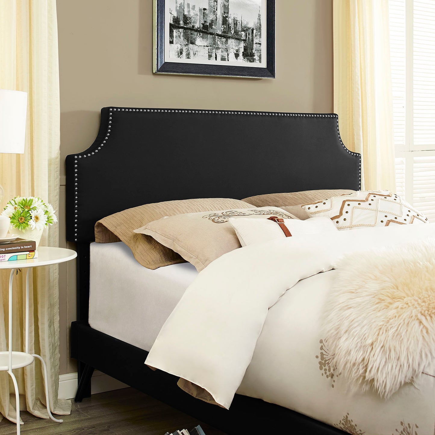 Modway Laura Vinyl Queen Platform Bed with Round Splayed Legs