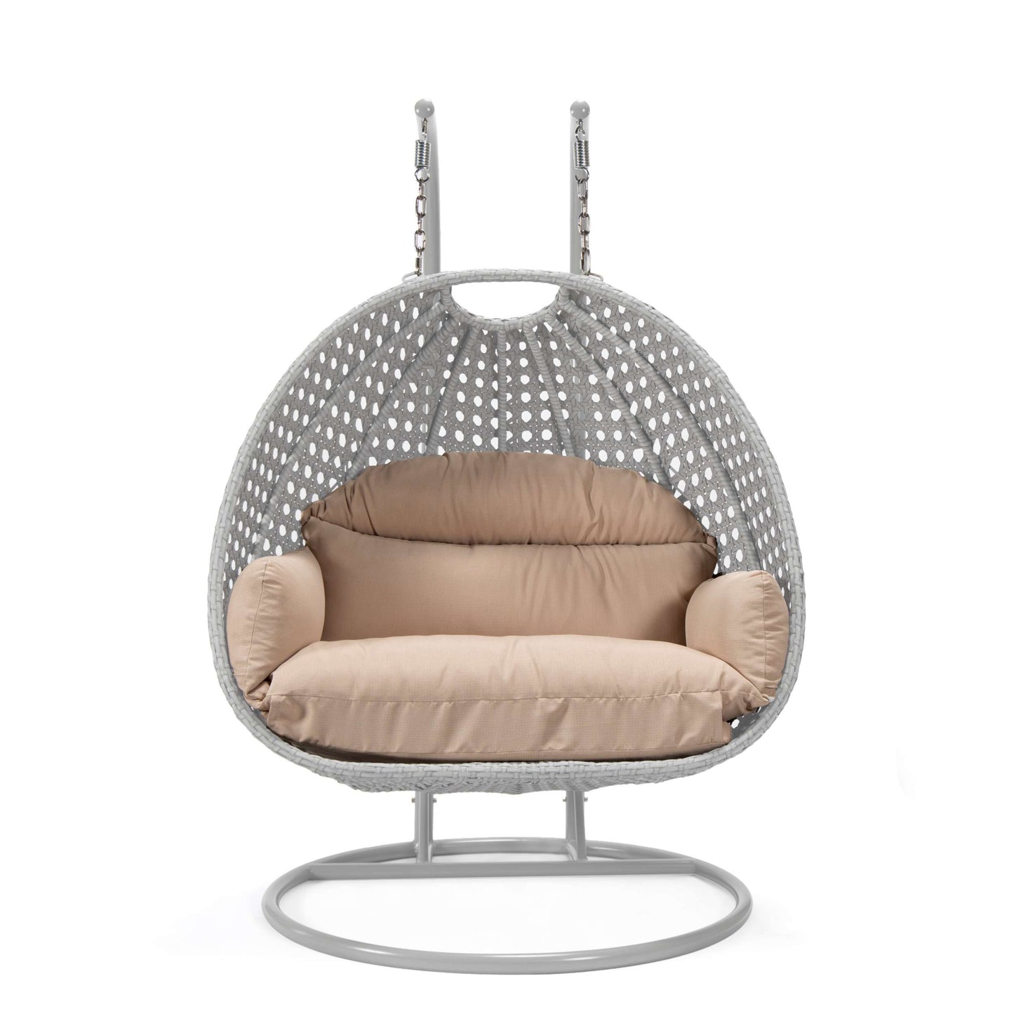 LeisureMod Mendoza Light Grey Wicker Hanging 2 person Egg Swing Chair | Outdoor Porch Swings | Modishstore - 3