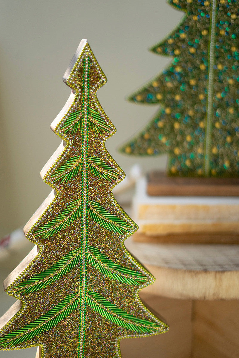 Beaded Wood Christmas Trees Set Of 2 By Kalalou | Christmas Trees | Modishstore