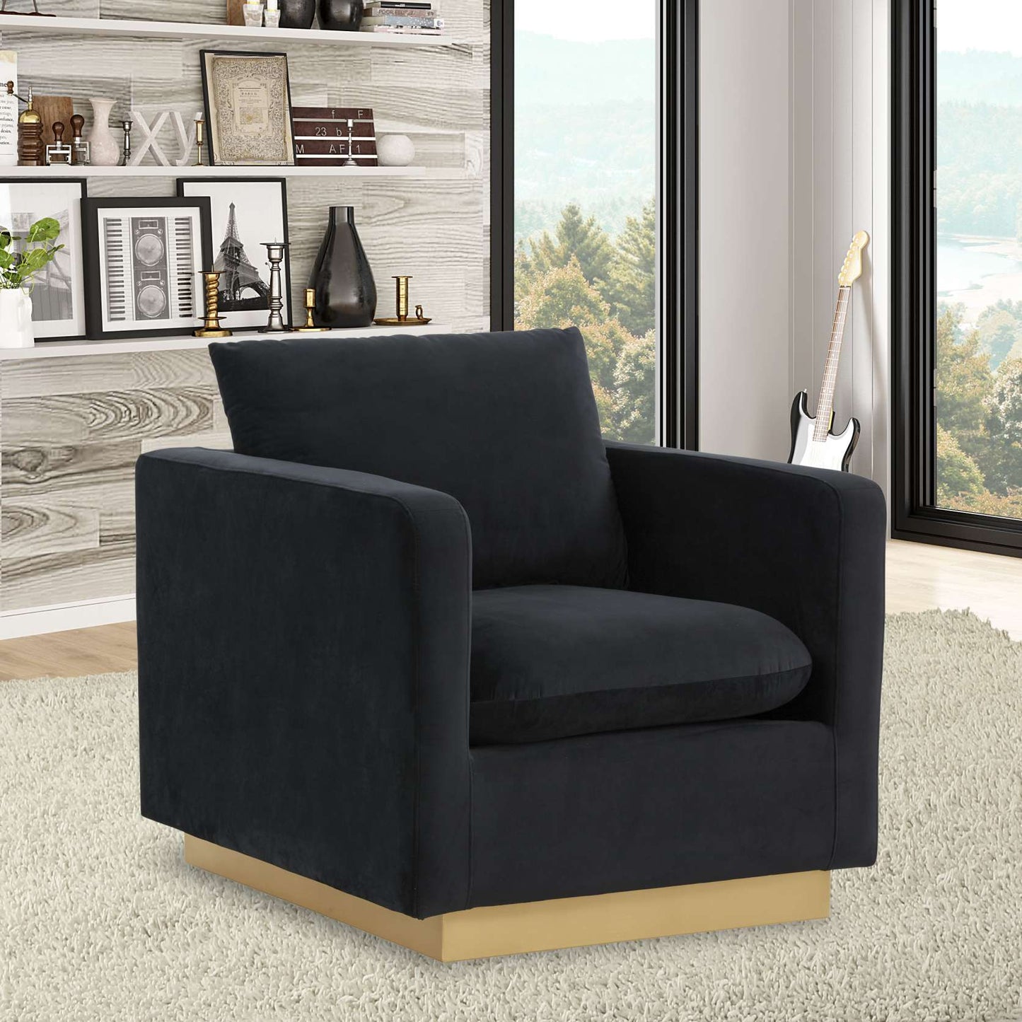 LeisureMod Nervo Velvet Accent Armchair With Gold Frame | Armchairs | Modishstore - 13