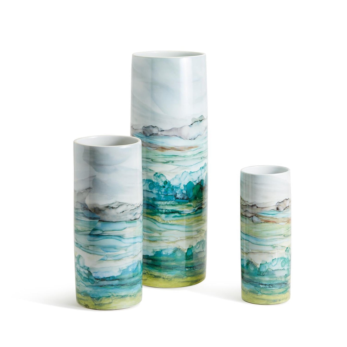 Aqua Tall Cylinder Vase Set Of 3 By Tozai Home | Vases | Modishstore - 3