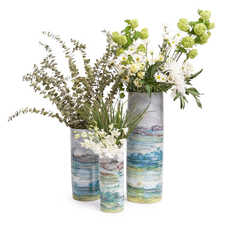 Aqua Tall Cylinder Vase Set Of 3 By Tozai Home | Vases | Modishstore - 1