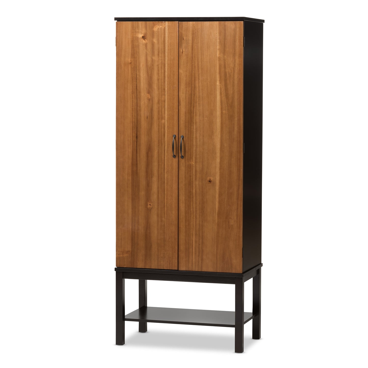 Baxton Studio Marya Mid-Century Modern Dark Brown and Walnut Two-Tone Solid Rubberwood Mdf Veneered Wine Cabinet | Cabinets | Modishstore - 2