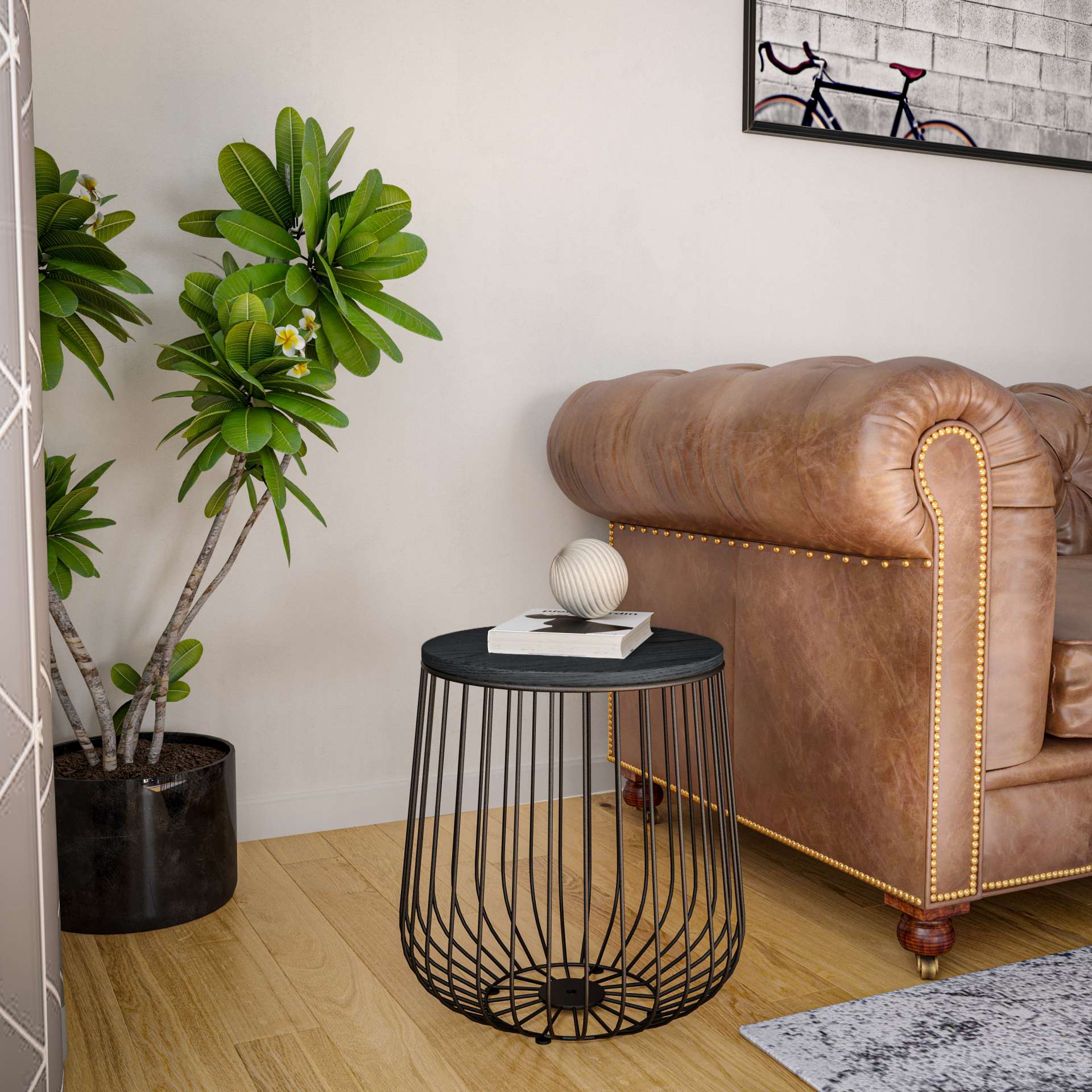 LeisureMod Runswick Modern Wood Top End Table with Metal Base Black