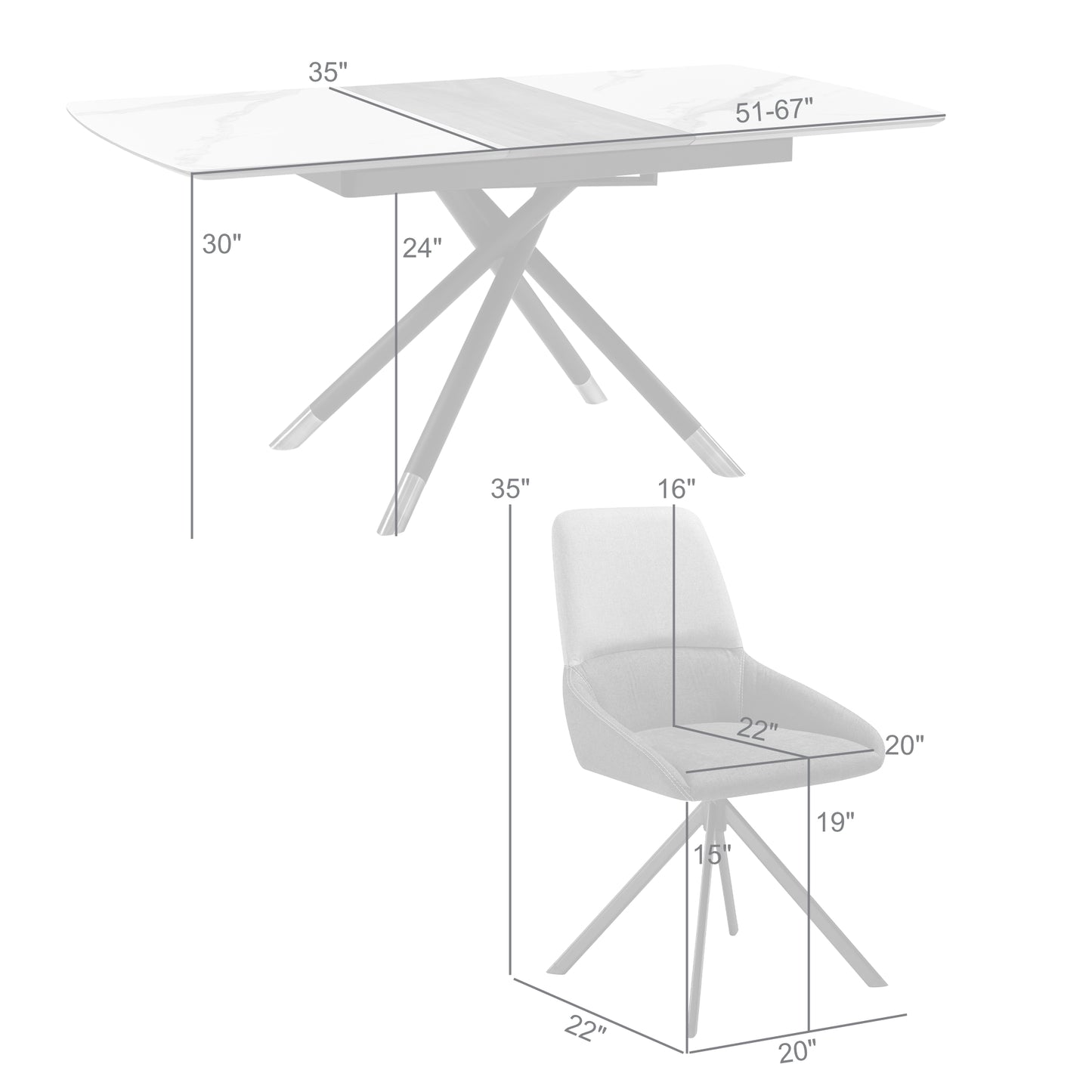 Alora Maverick 5 Piece Extendable Dining Set with Two-Tone Gray Fabric Chairs By Armen Living | Dining Sets | Modishstore - 10