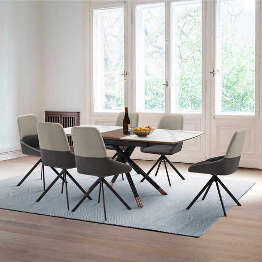 Alora Maverick 7 Piece Extendable Dining Set with Two-Tone Gray Fabric Chairs By Armen Living | Dining Sets | Modishstore