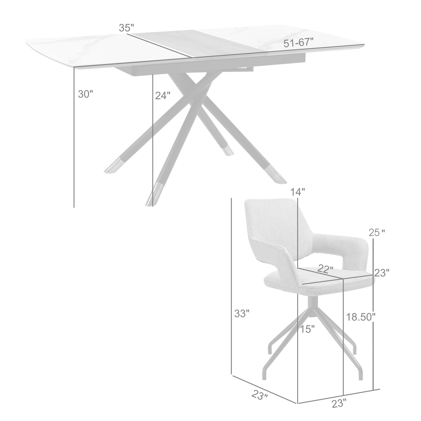 Alora Penny 5 Piece Extendable Dining Set with Gray Fabric Chairs By Armen Living | Dining Sets | Modishstore - 10