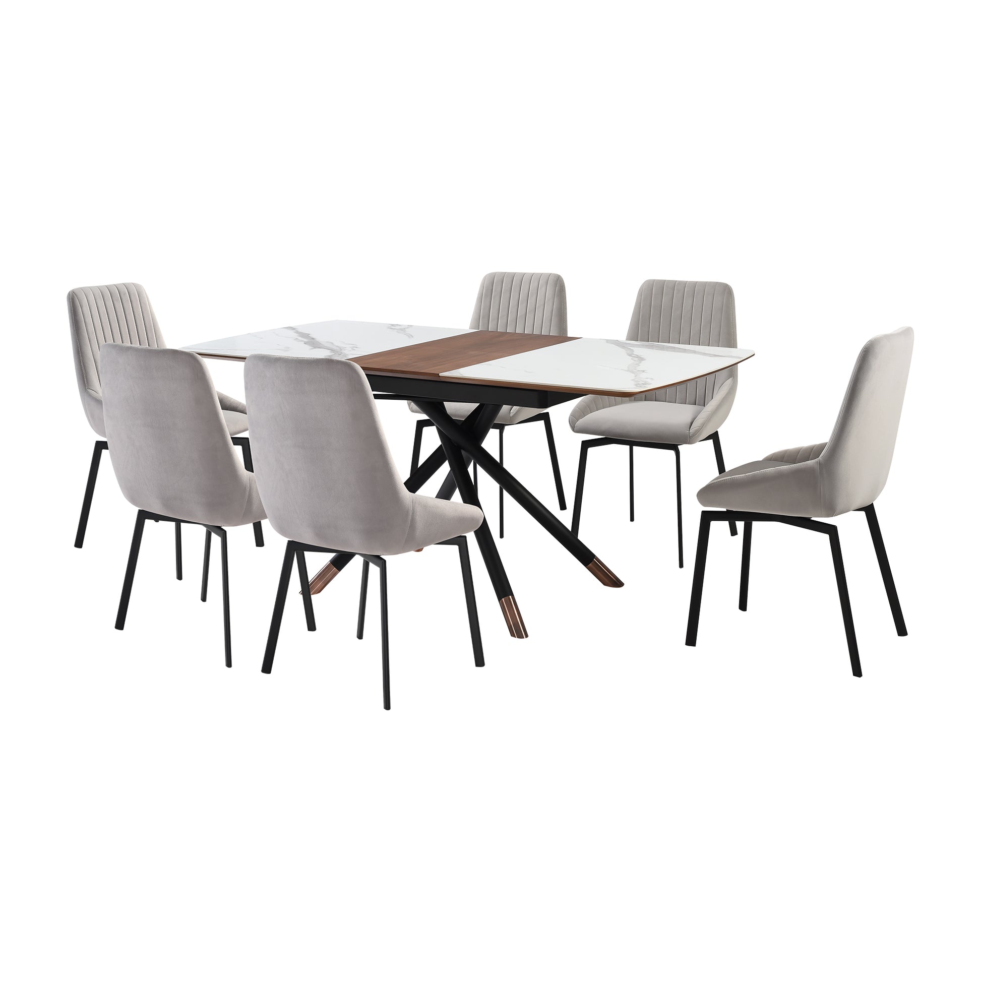 Alora Susie Extendable 7 Piece Dining Set with Gray Fabric Chairs By Armen Living | Dining Sets | Modishstore - 2