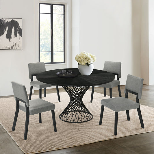 Cirque Channell 5 Piece Black Wood Dining Table Set with Charcoal Fabric By Armen Living | Dining Sets | Modishstore