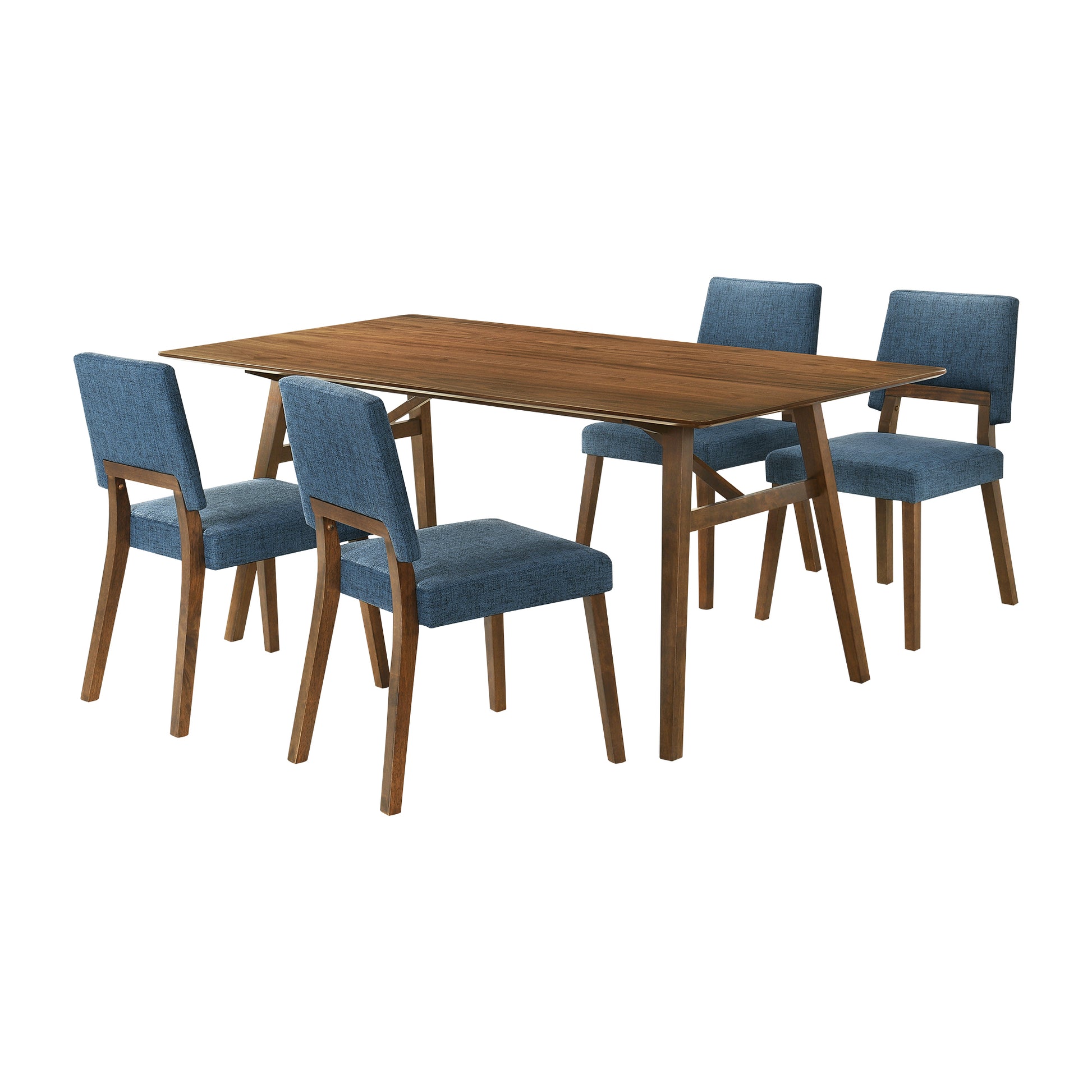 Channell 5 Piece Walnut Wood Dining Table Set with Blue Fabric By Armen Living | Dining Sets | Modishstore - 2