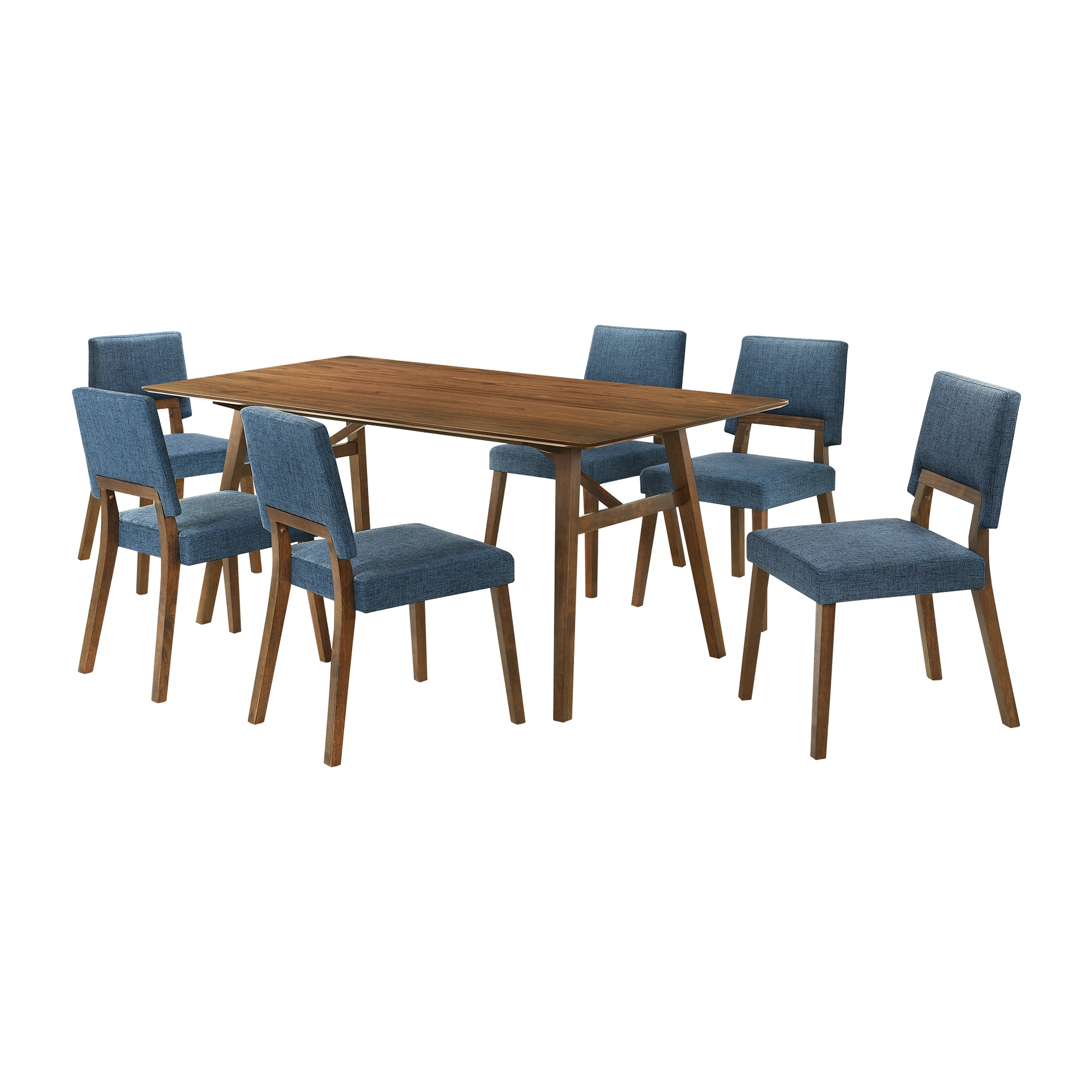 Channell 7 Piece Walnut Wood Dining Table Set with Blue Fabric By Armen Living | Dining Sets | Modishstore - 2