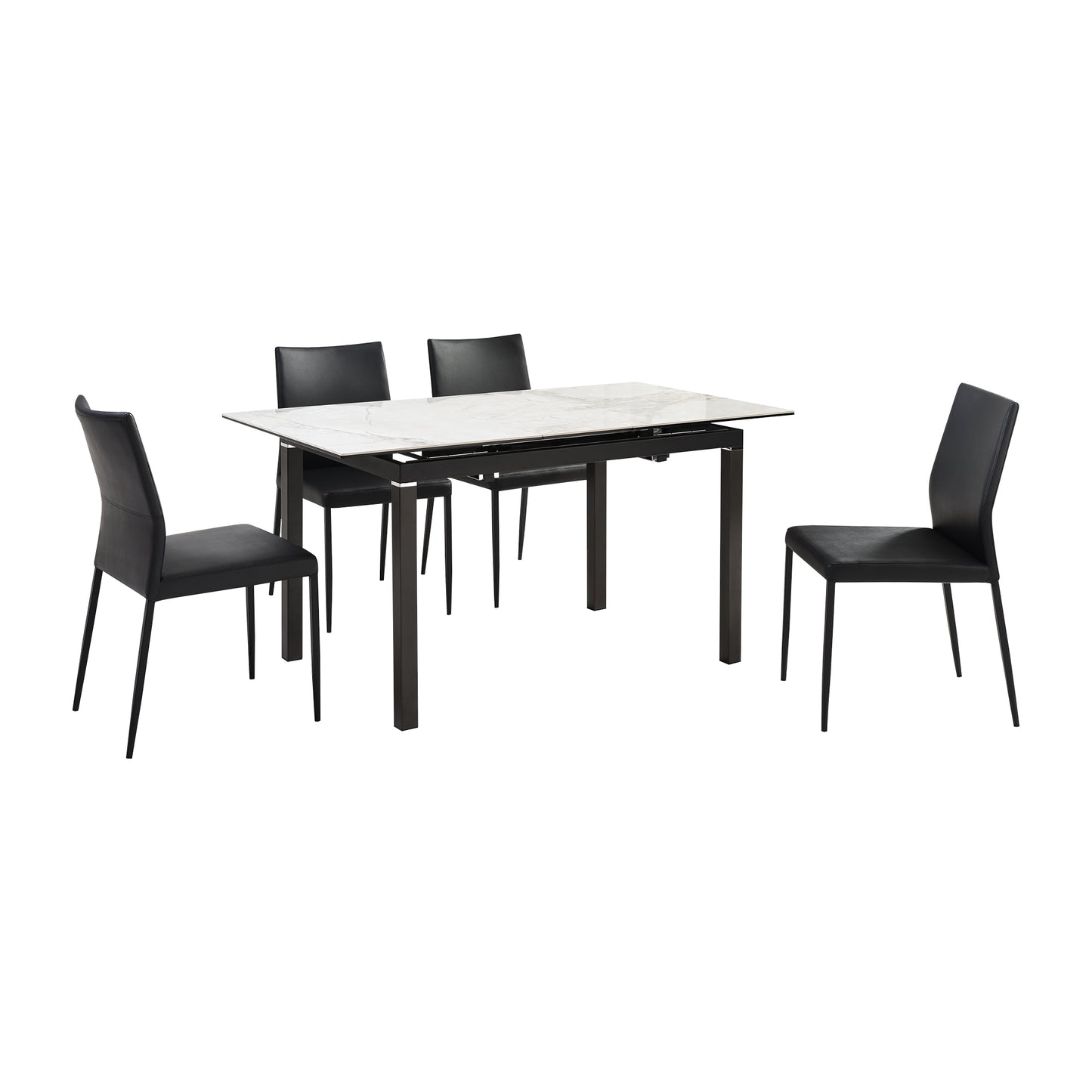 Giana Kash 5 Piece Extendable Dining Set with Black Faux Leather Chairs By Armen Living | Dining Sets | Modishstore - 2