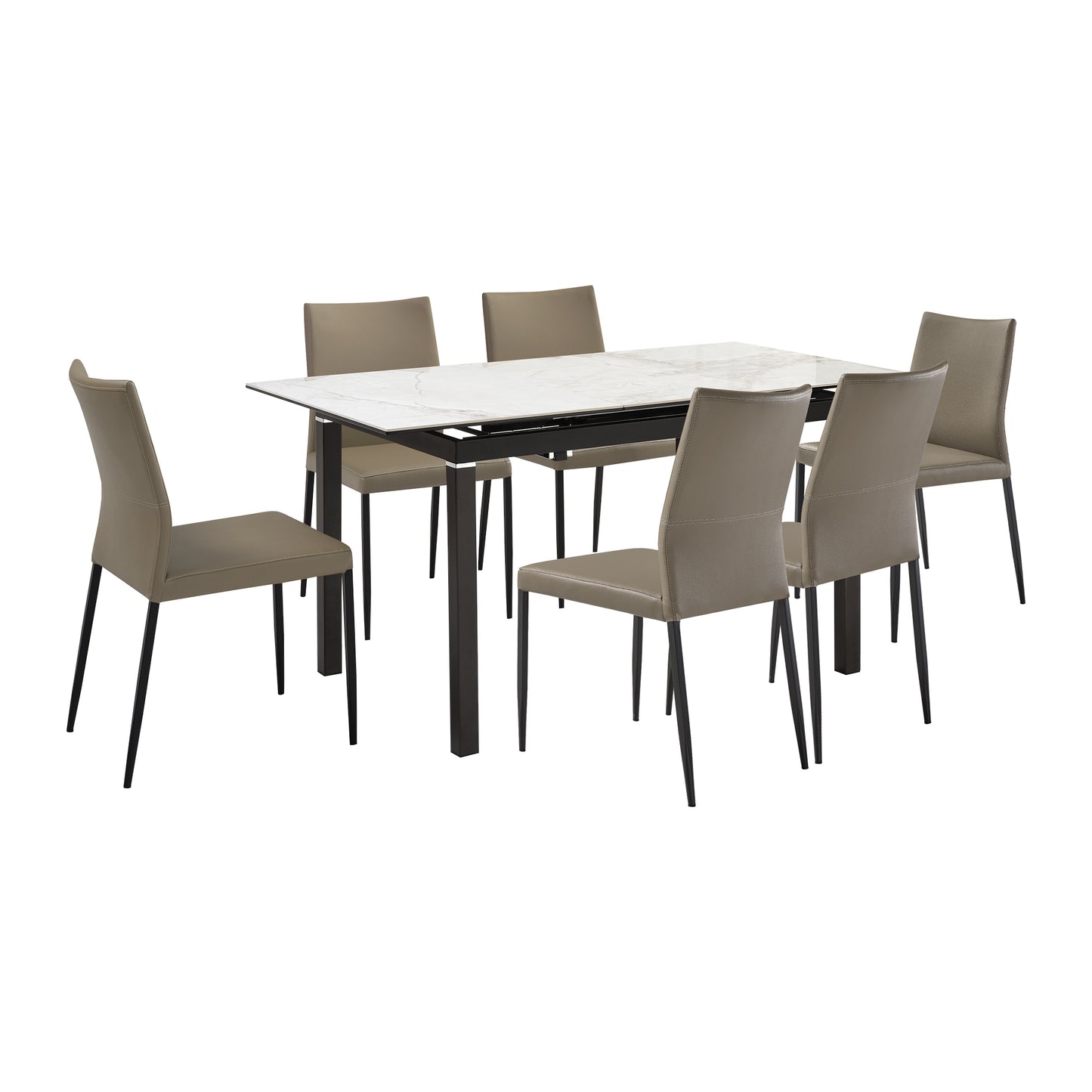 Giana Kash 7 Piece Extendable Dining Set with Black Faux Leather Chairs By Armen Living | Dining Sets | Modishstore - 24