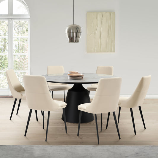 Knox Genesis 7 Piece Dining Set with Stone Top and Beige Faux Leather Chairs By Armen Living | Dining Sets | Modishstore