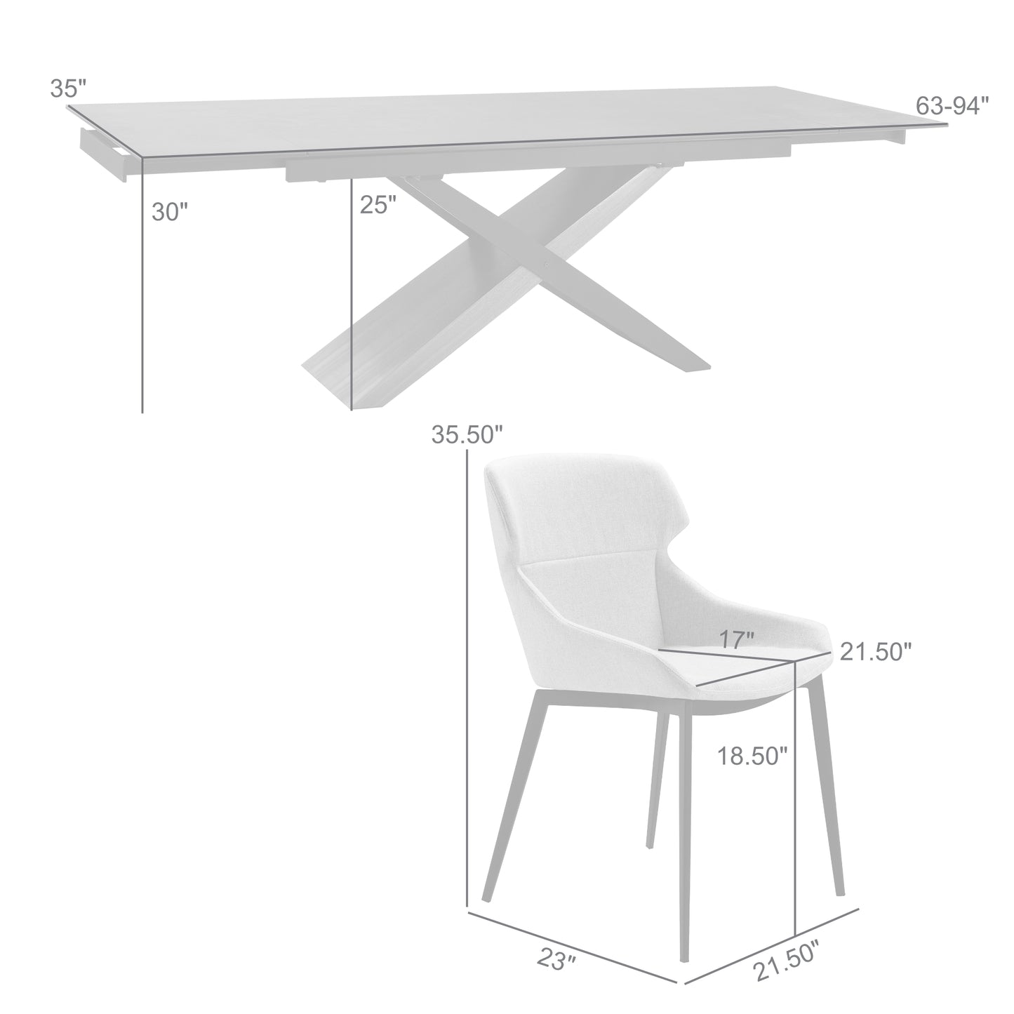 Milena Kenna 5 Piece Dining Set with Gray Fabric Chairs By Armen Living | Dining Sets | Modishstore - 10