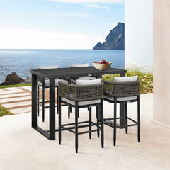 Alegria Outdoor Patio 5-Piece Bar Table Set in Aluminum with Gray Rope and Cushions By Armen Living